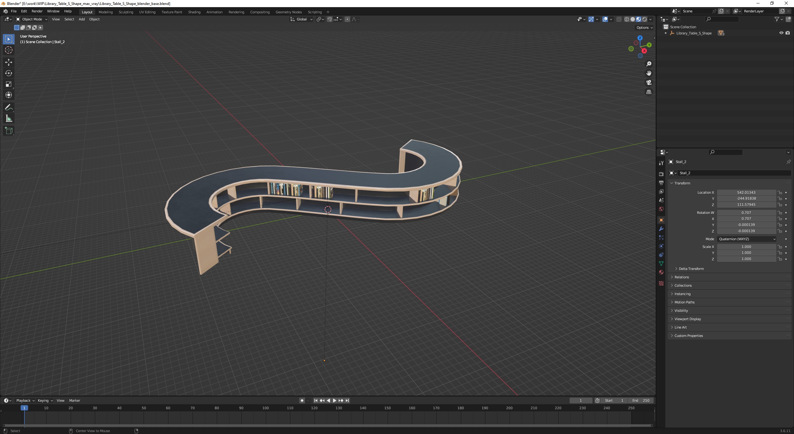 3D Library Table S Shape