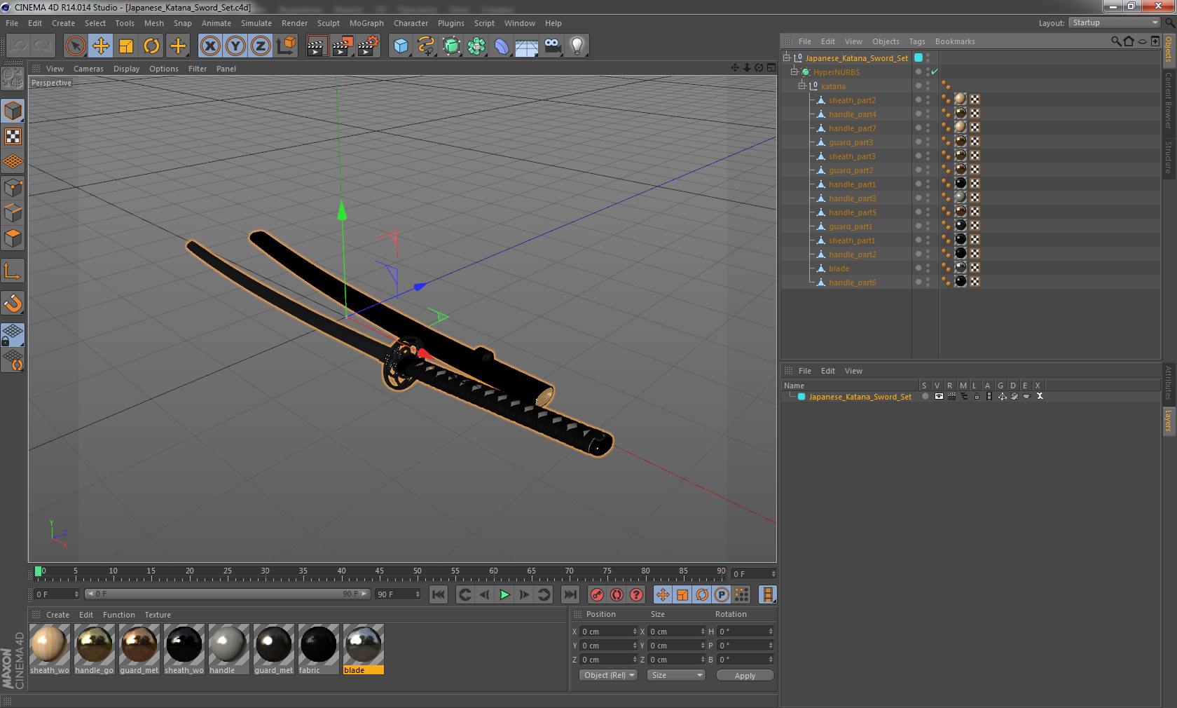 3D model Japanese Katana Sword Set