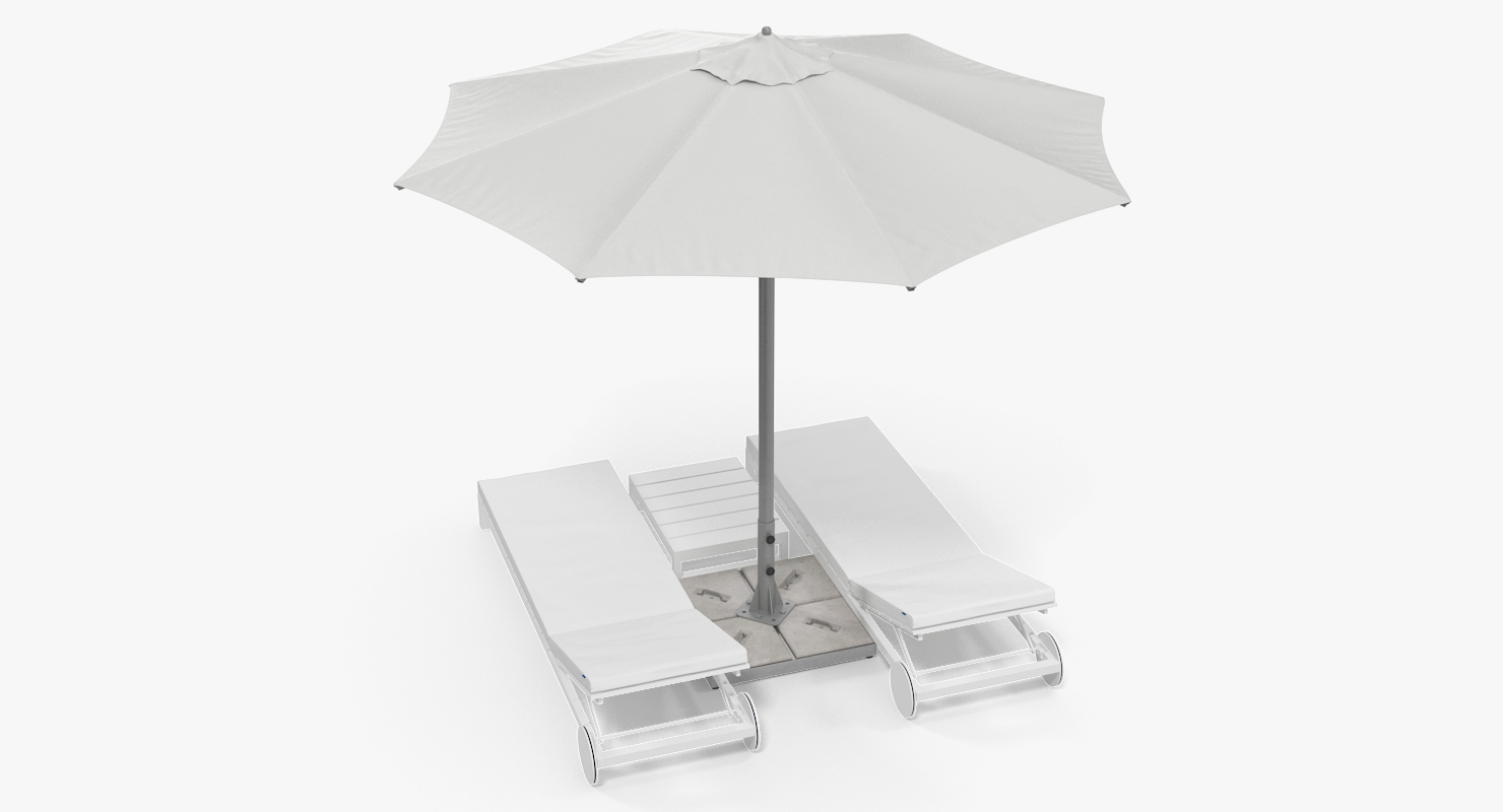 3D Sun Loungers with Umbrella 2 model