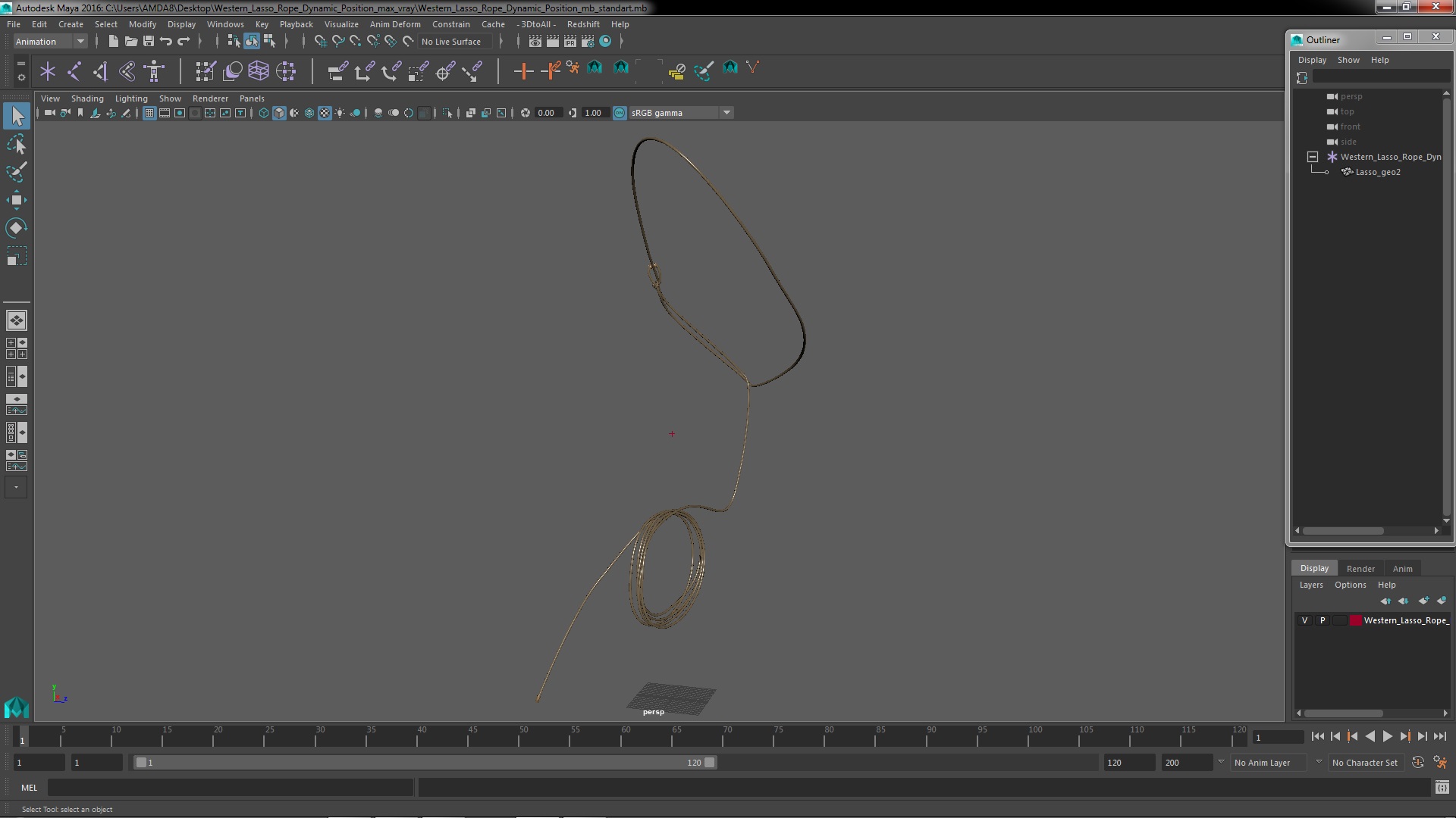 3D model Western Lasso Rope Dynamic Position