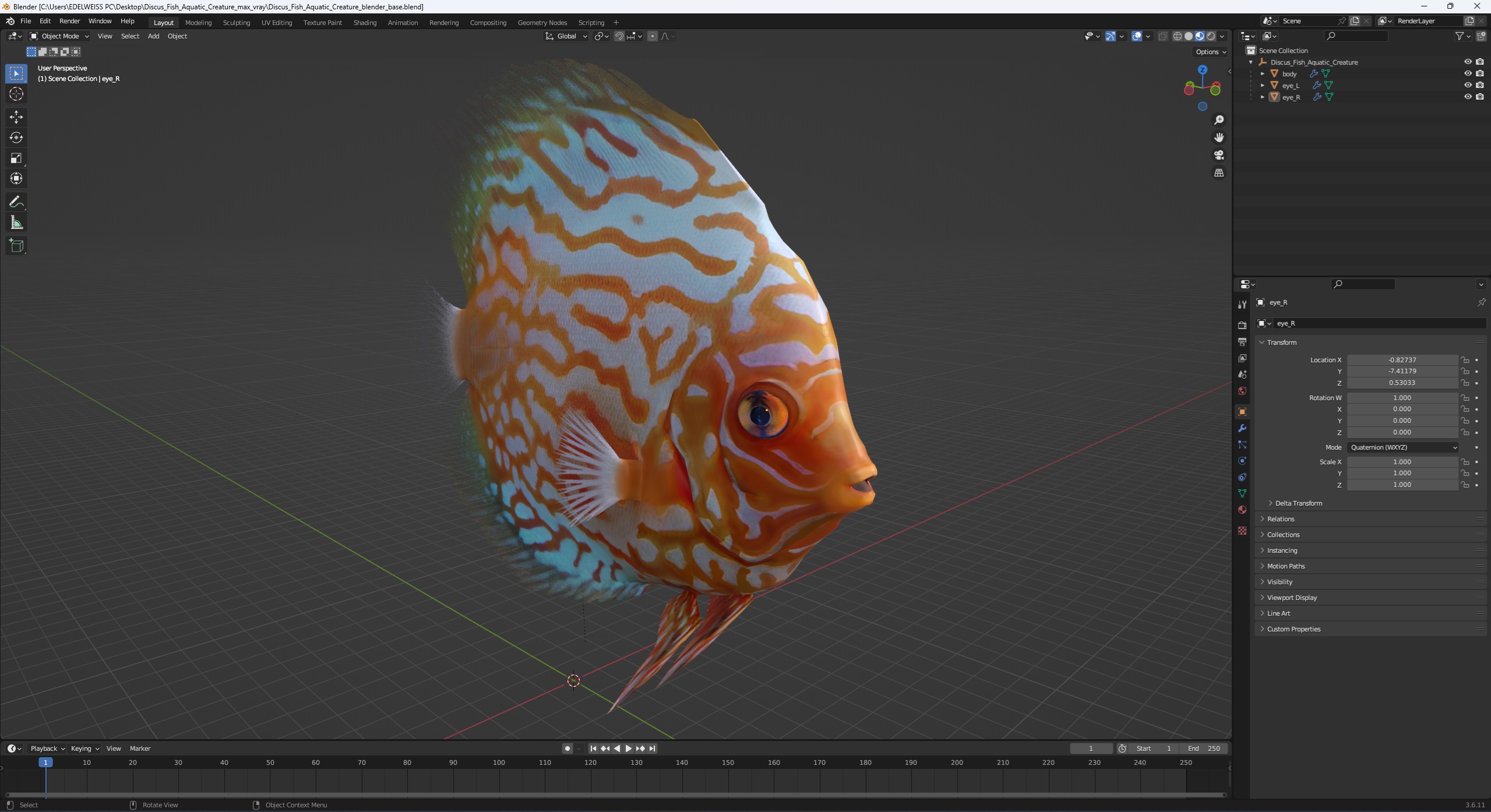 3D Discus Fish Aquatic Creature model