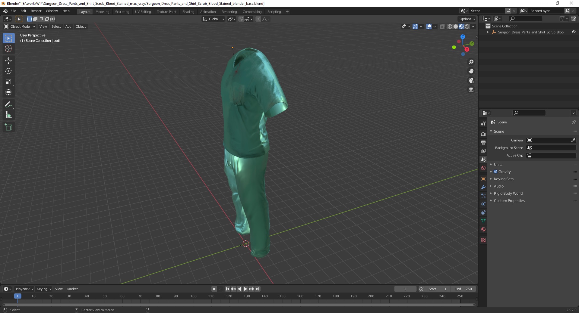 Surgeon Dress Pants and Shirt Scrub Blood Stained 3D model