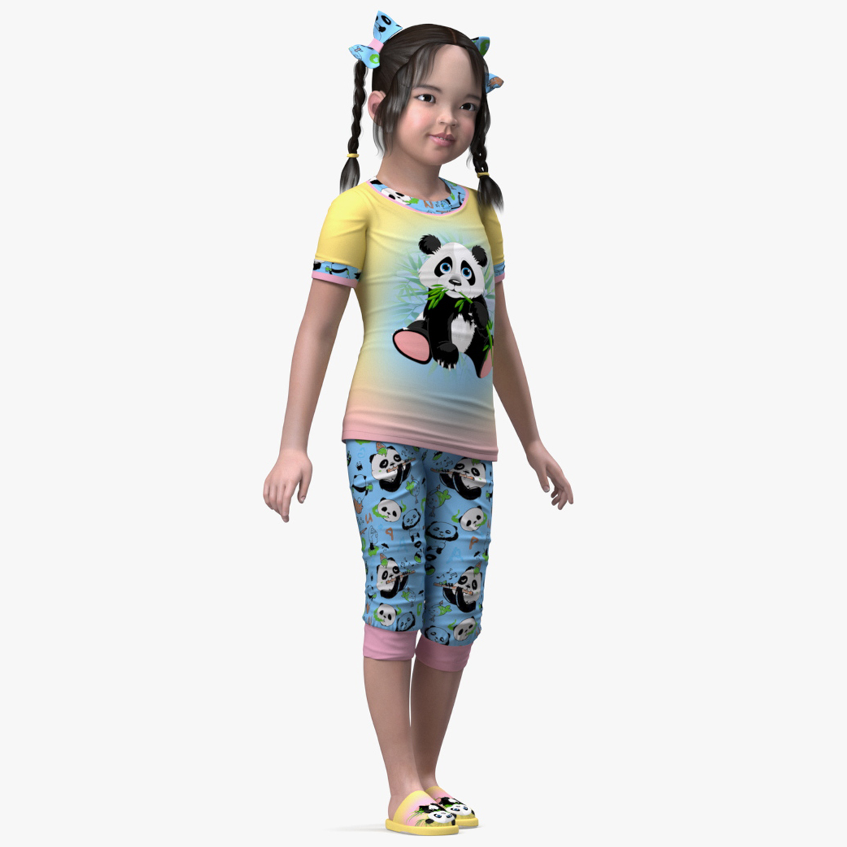 Asian Girl Baby in Pajamas Rigged for Maya 3D