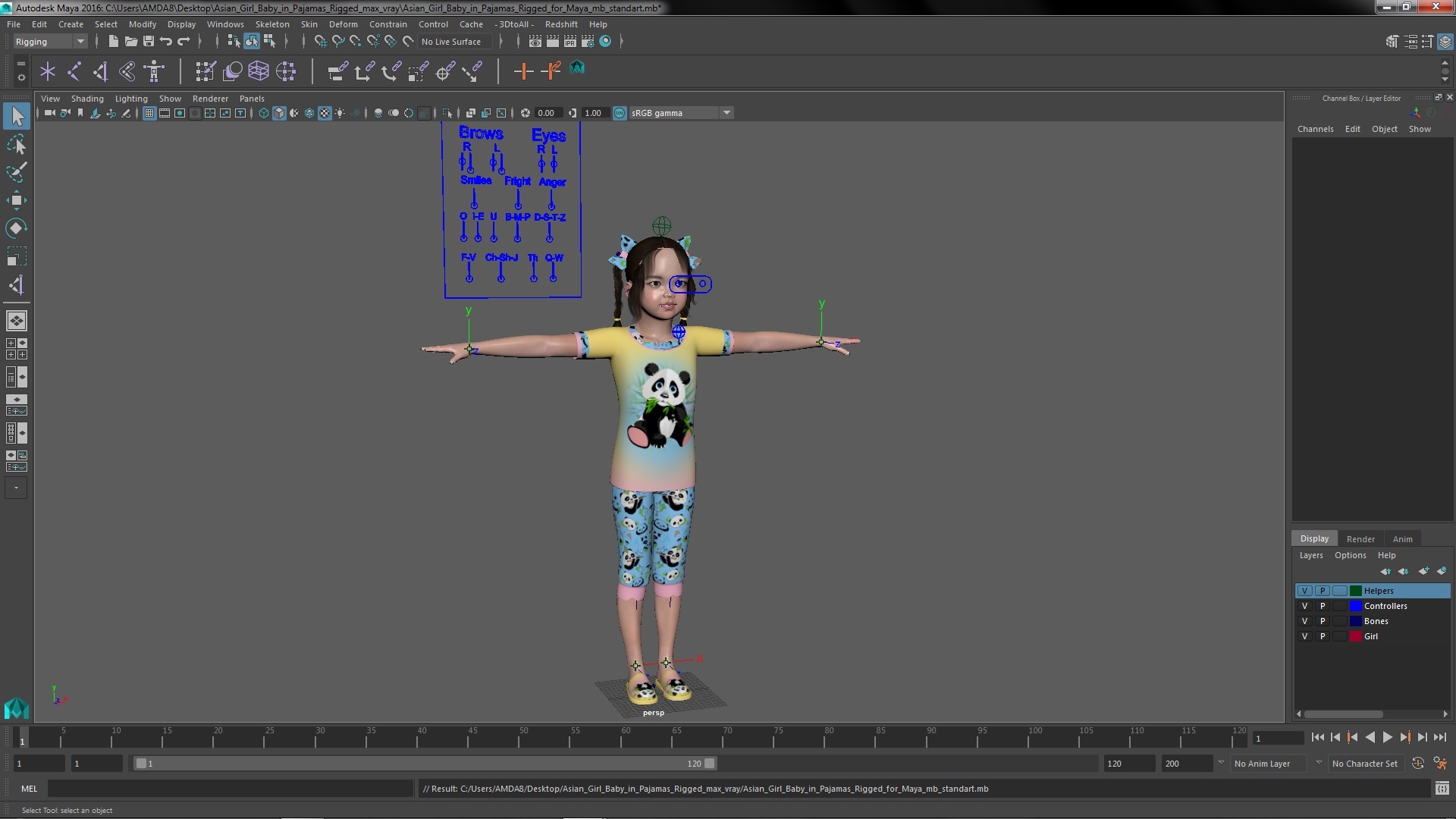 Asian Girl Baby in Pajamas Rigged for Maya 3D