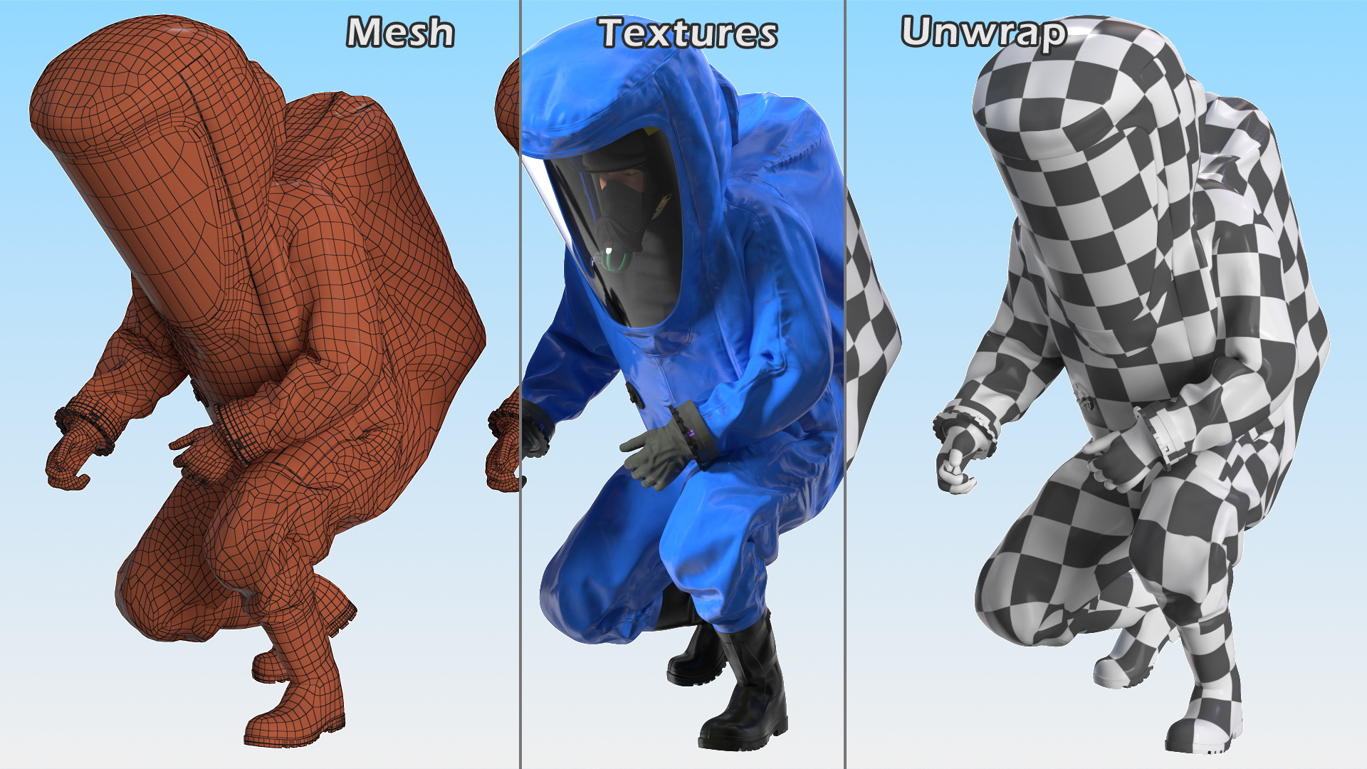 3D model Fully Encapsulating Chemical Protection Suit Squat Pose