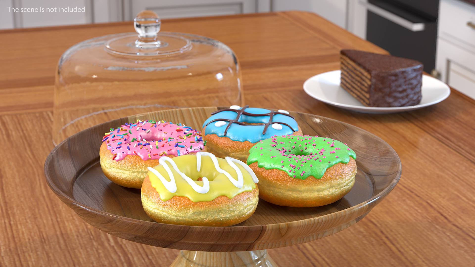 Cake Stand Wooden with Donuts 3D model