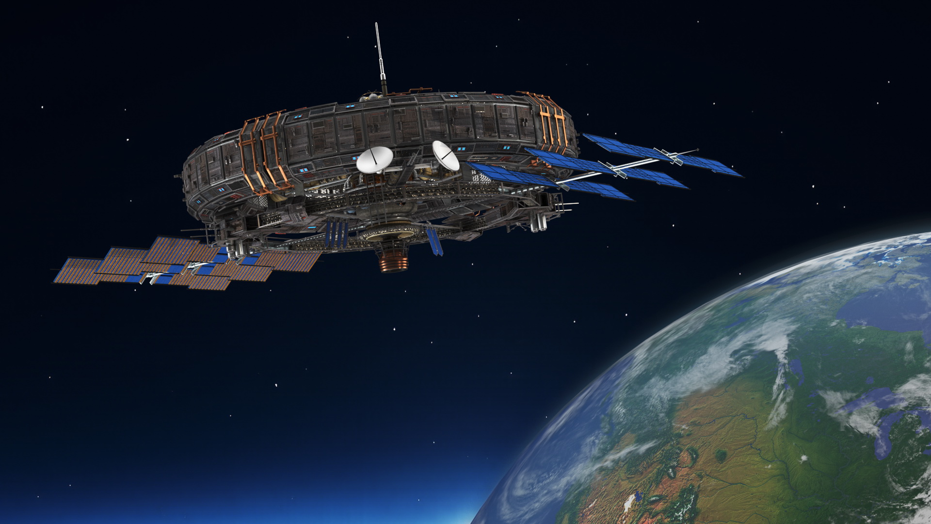 Futuristic Space Station Orbiting Earth 3D model