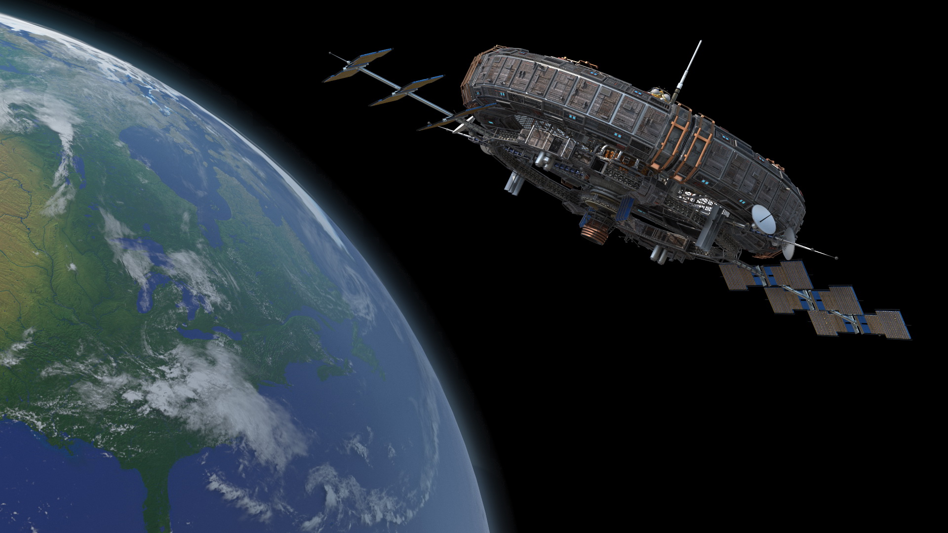 Futuristic Space Station Orbiting Earth 3D model