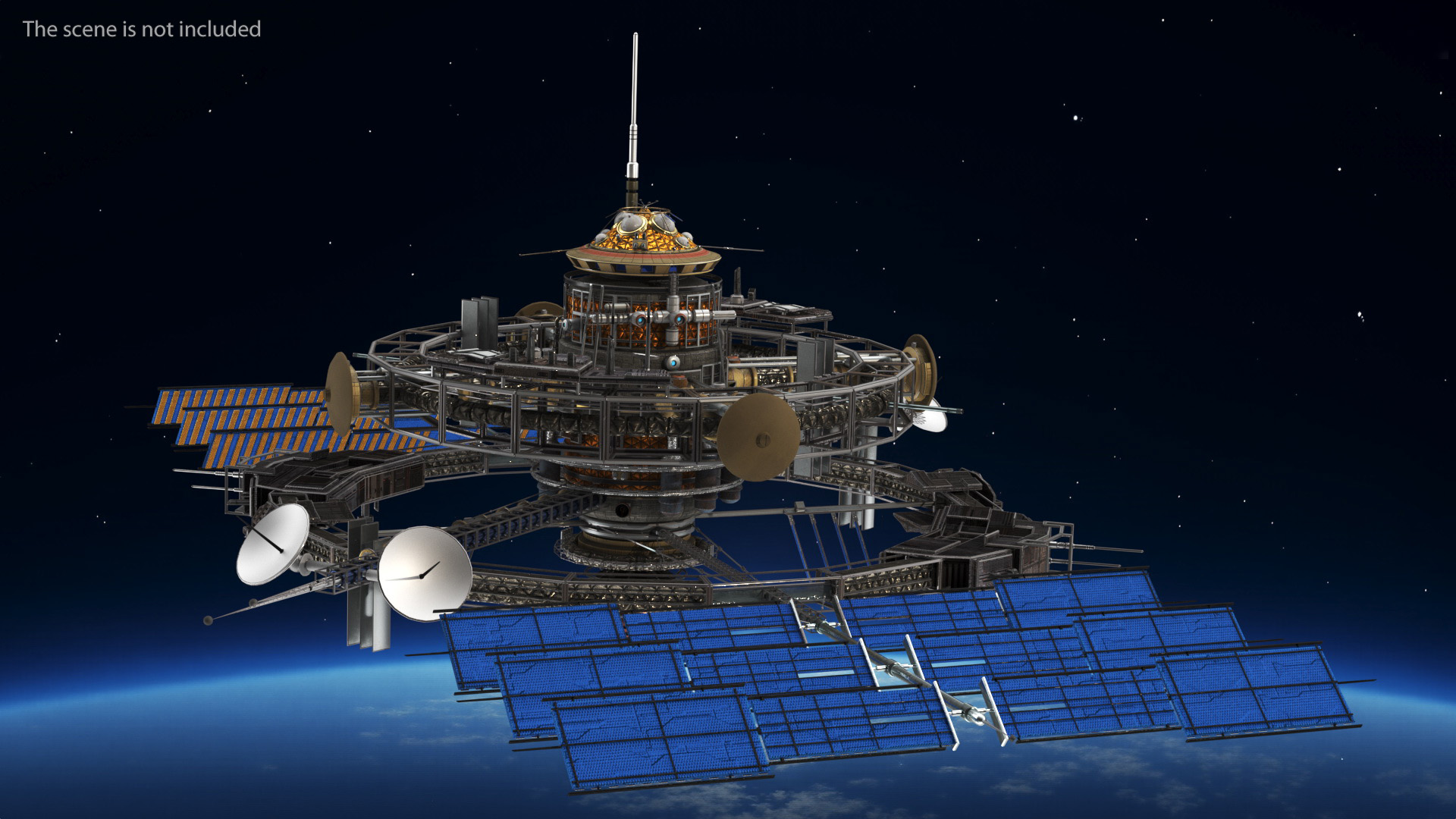 Futuristic Space Station Orbiting Earth 3D model