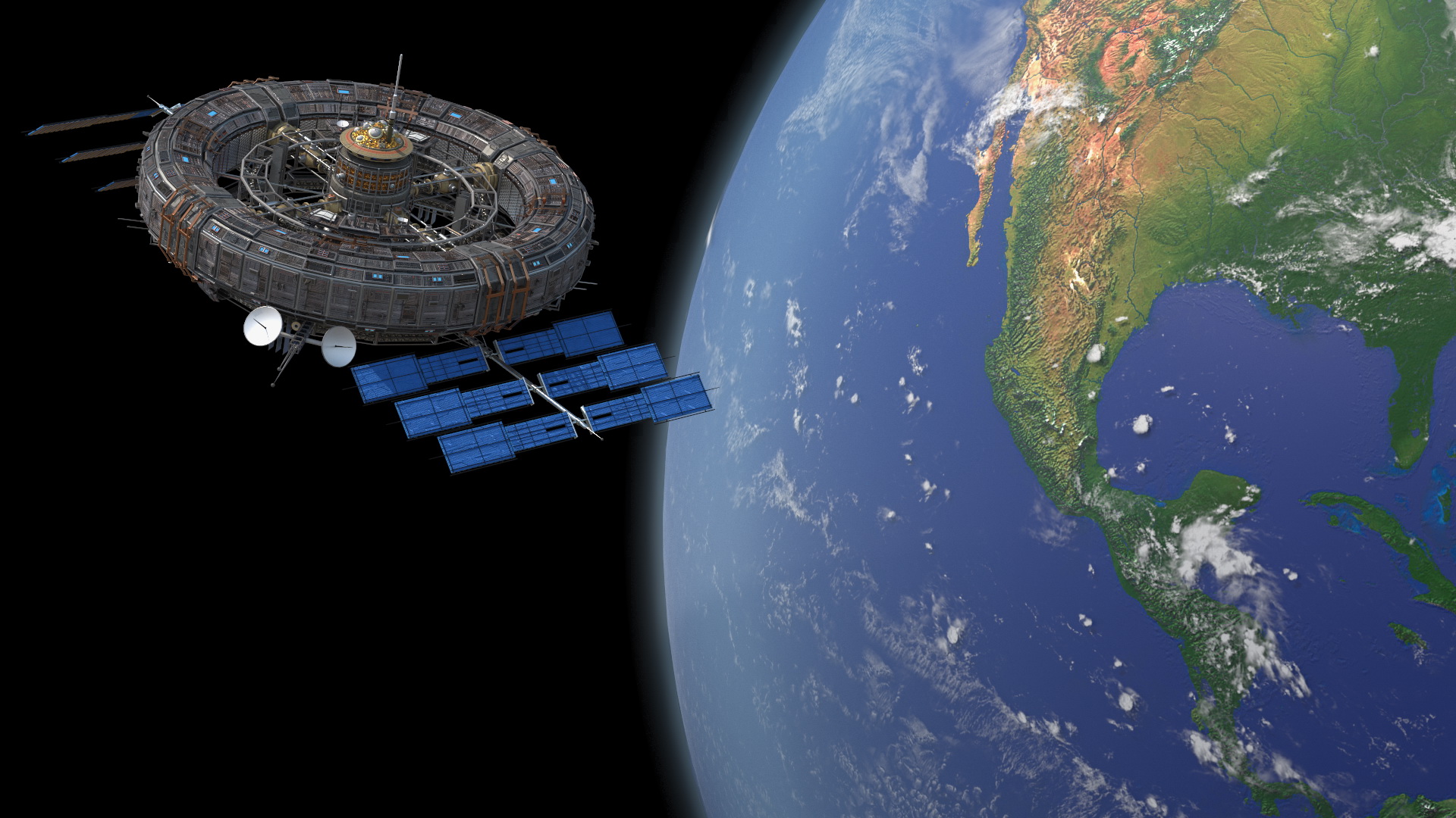 Futuristic Space Station Orbiting Earth 3D model