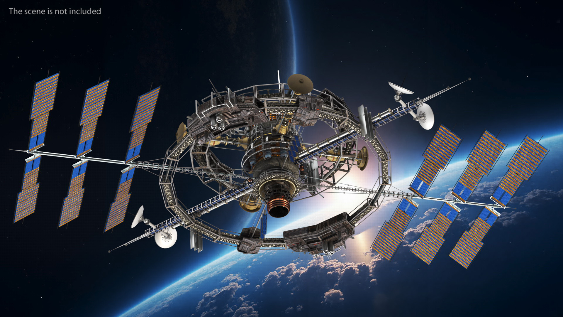 Futuristic Space Station Orbiting Earth 3D model