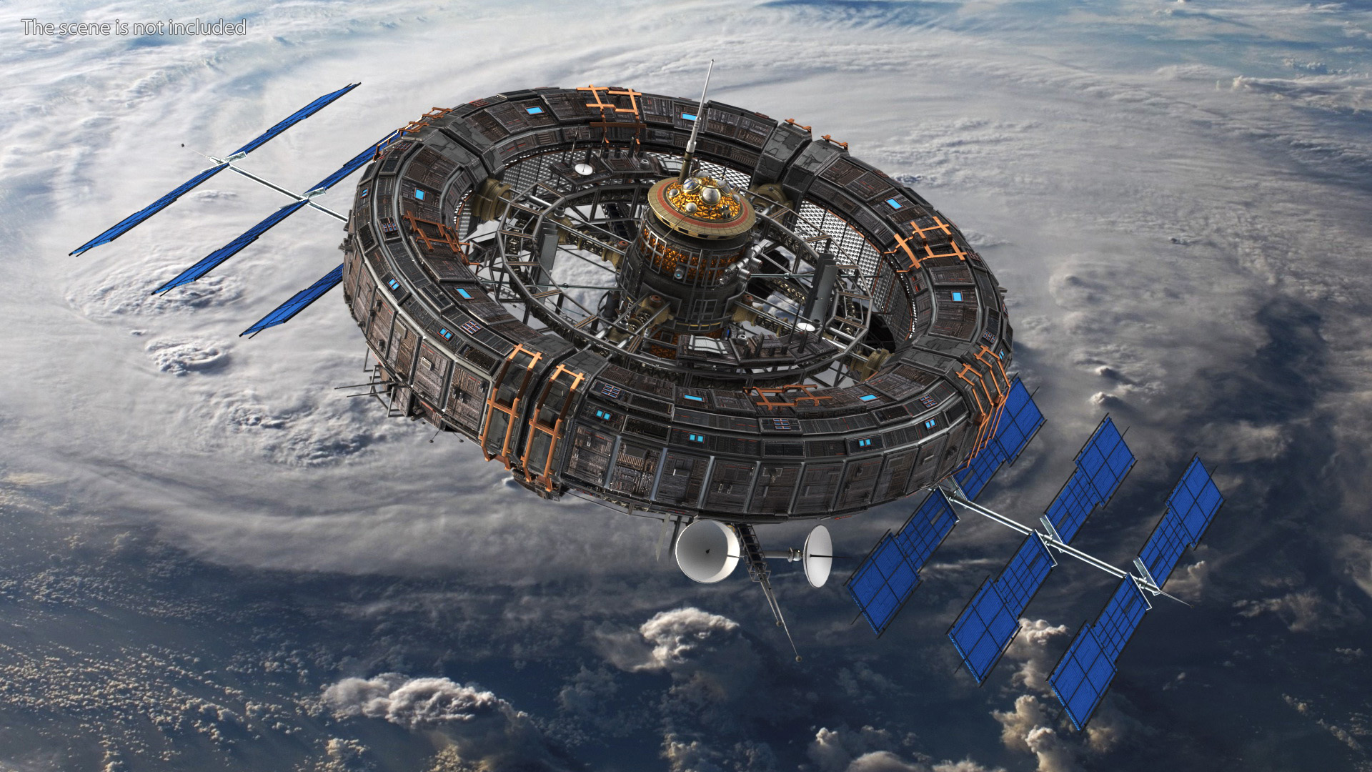 Futuristic Space Station Orbiting Earth 3D model