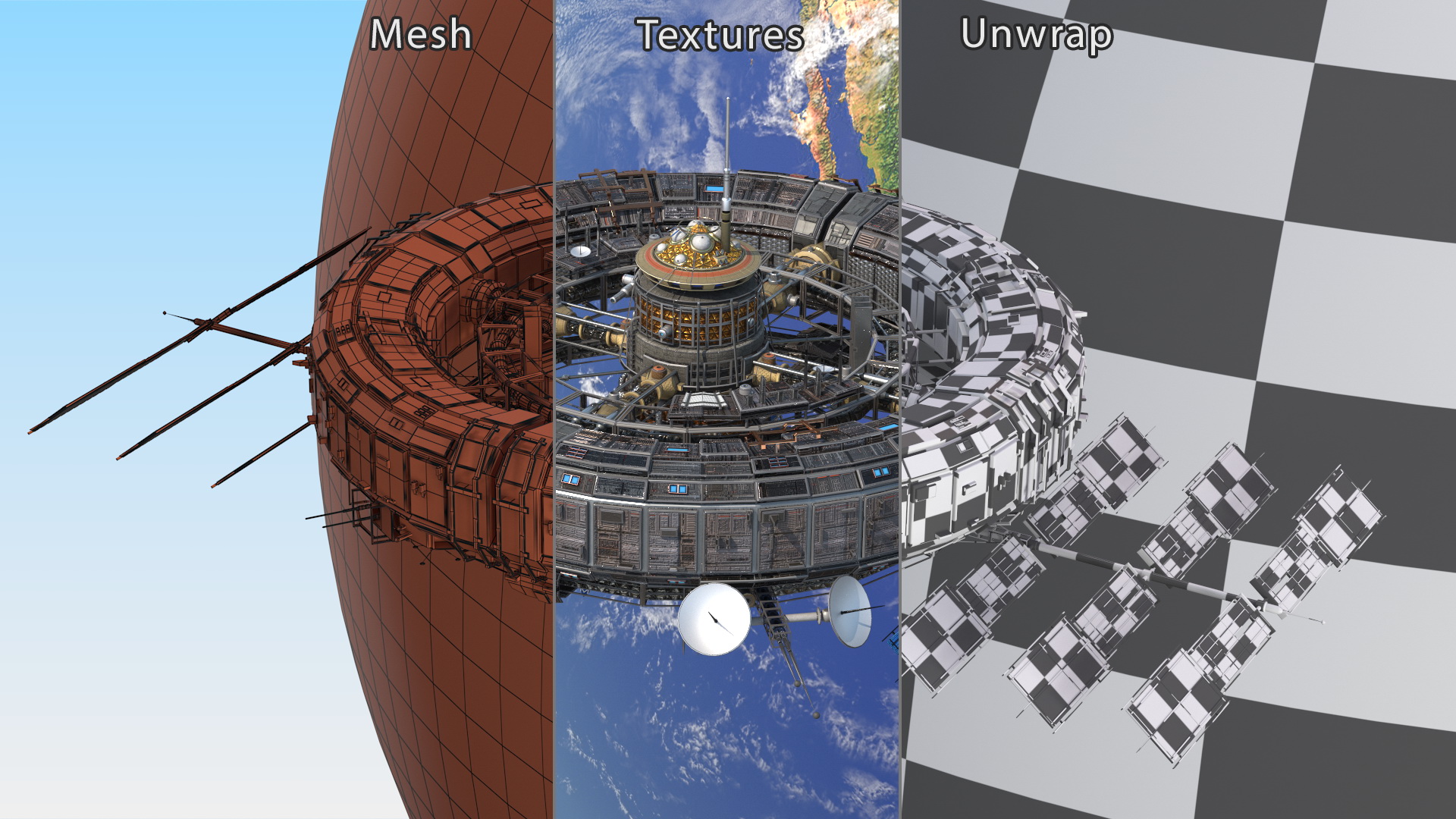 Futuristic Space Station Orbiting Earth 3D model