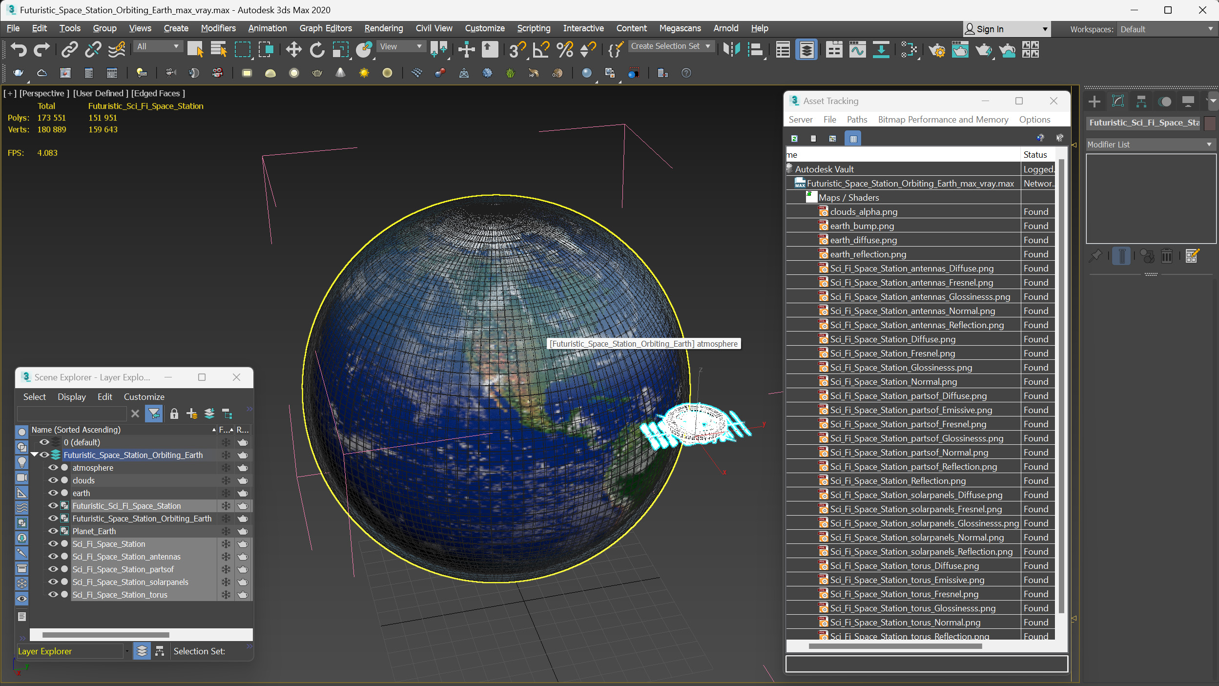 Futuristic Space Station Orbiting Earth 3D model