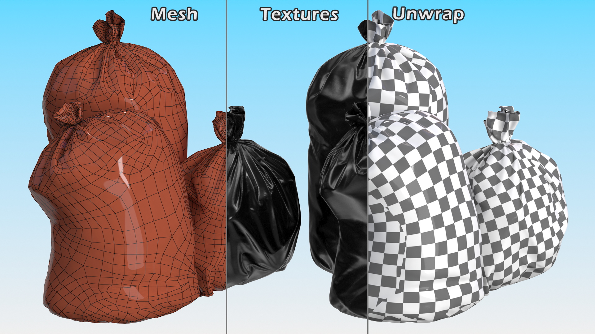 3D Tied Closed Black Trash Bags model