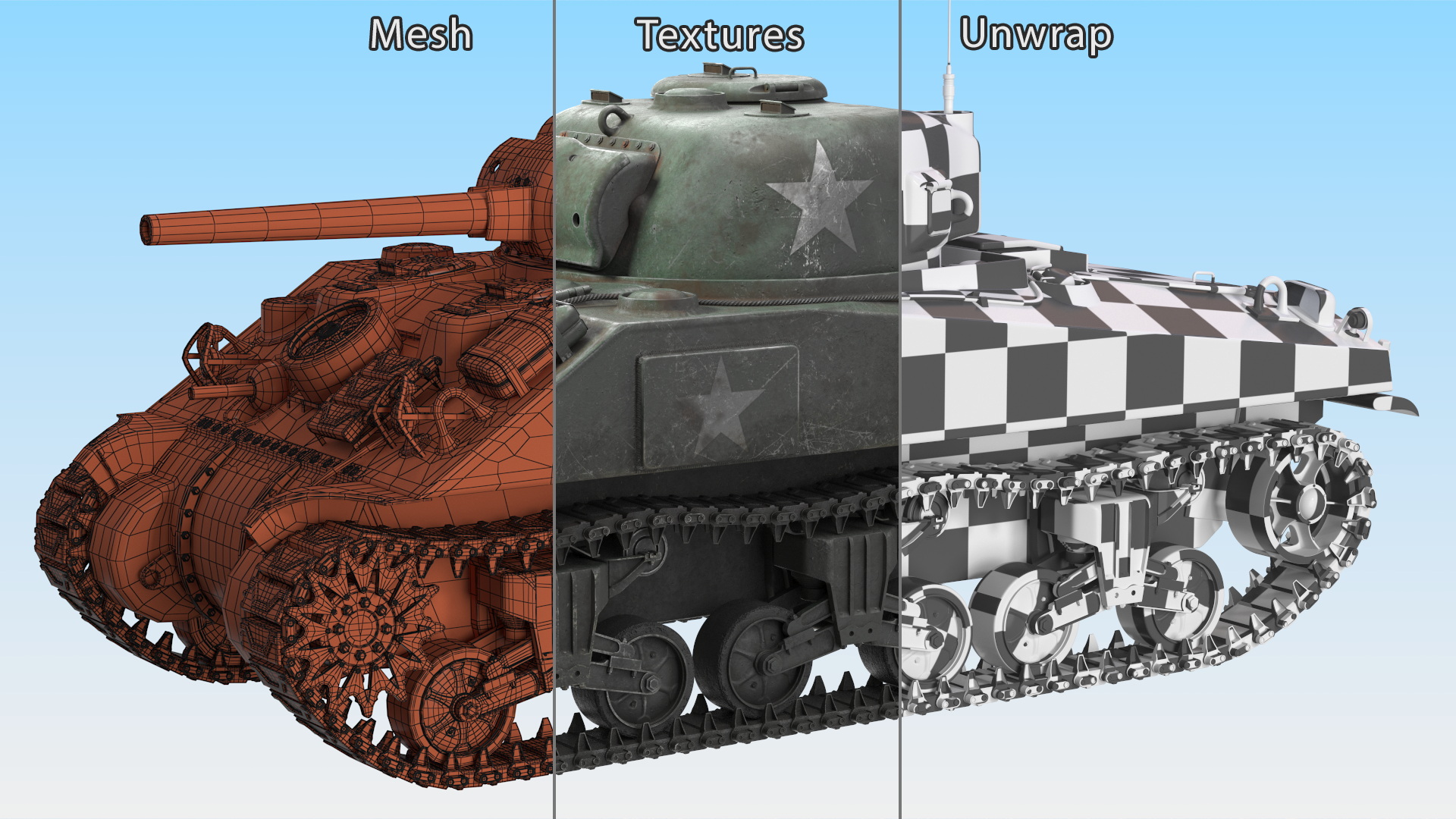 3D Combat M4 Sherman Tank Rigged for Maya model