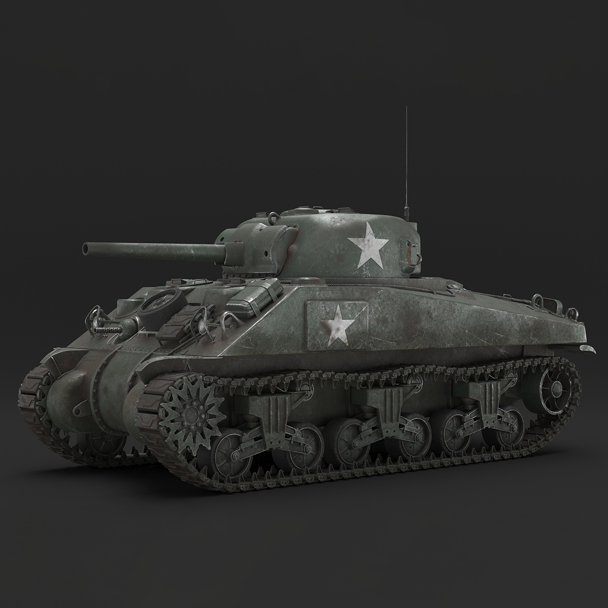 3D Combat M4 Sherman Tank Rigged for Maya model