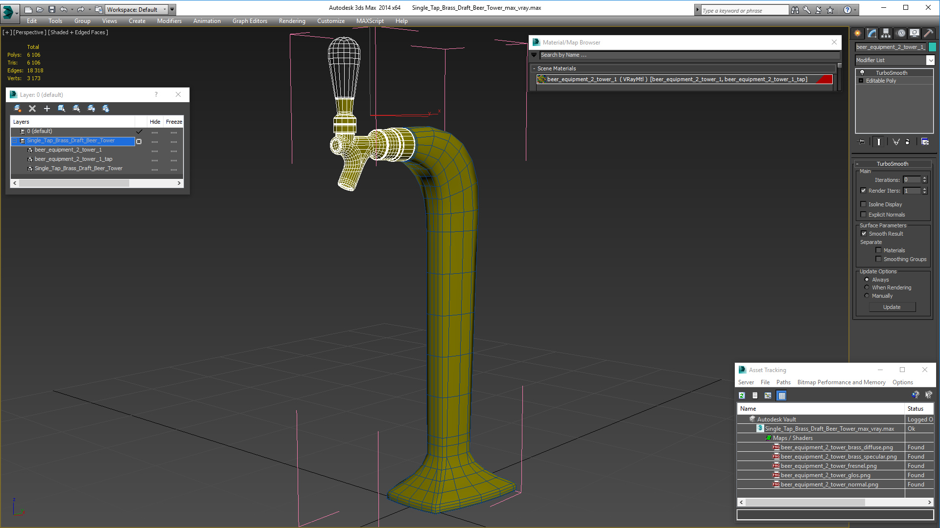 3D Single Tap Brass Draft Beer Tower model