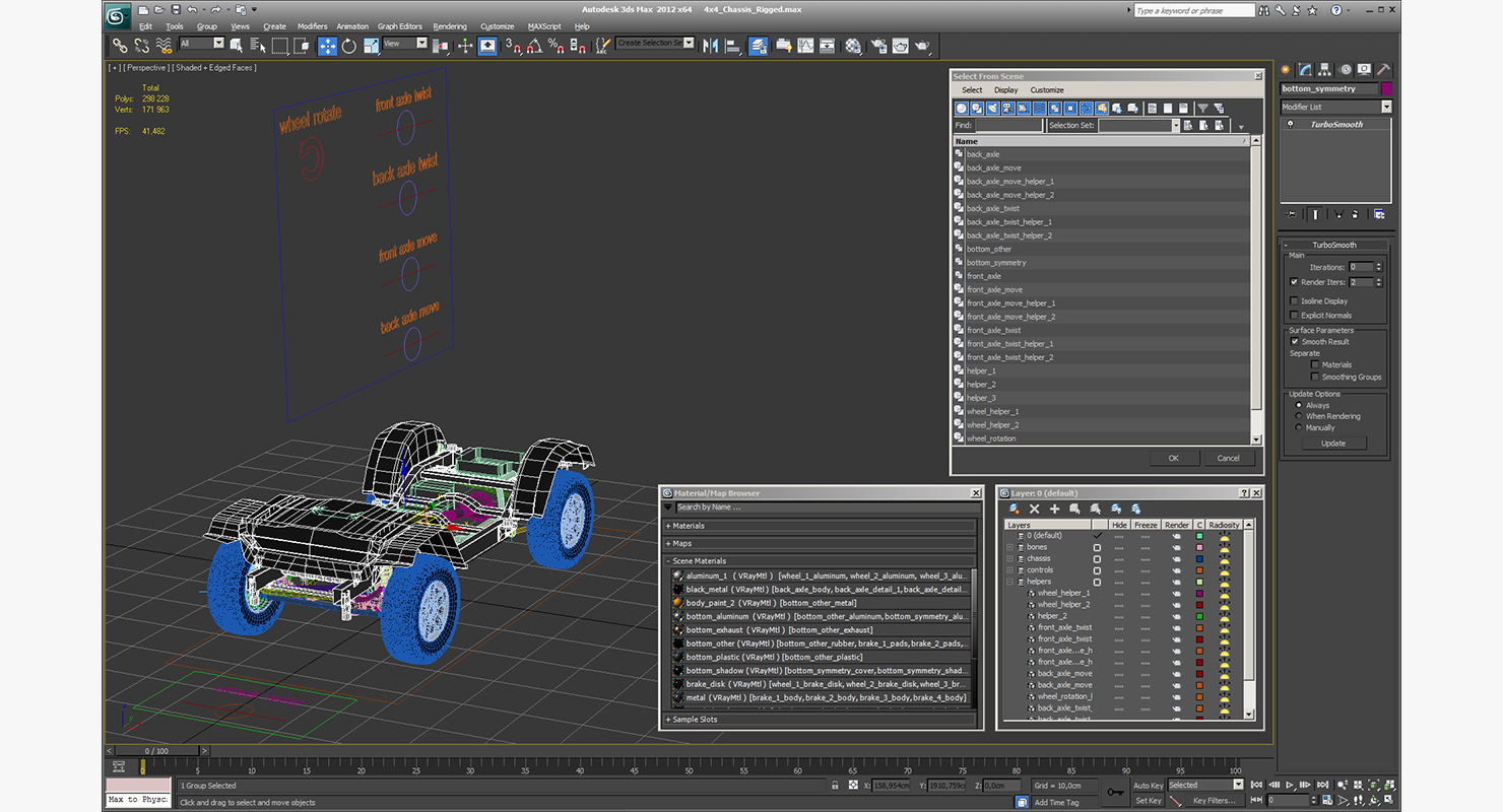 3D 4x4 Chassis Rigged model