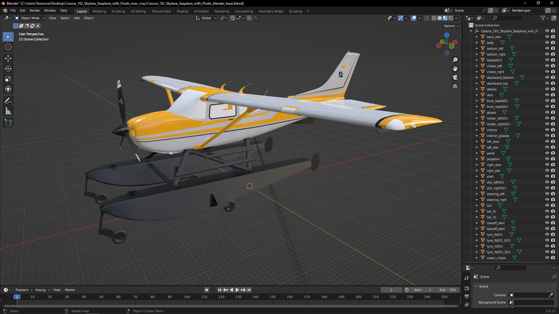 Cessna 182 Skylane Seaplane with Floats 3D model