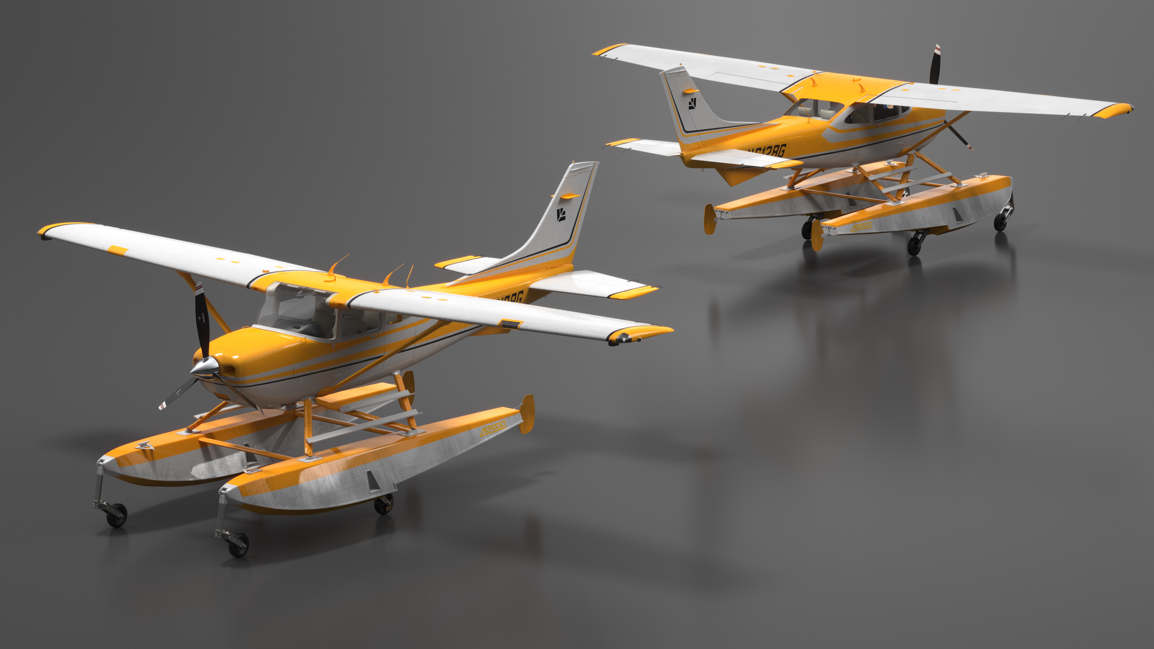 Cessna 182 Skylane Seaplane with Floats 3D model