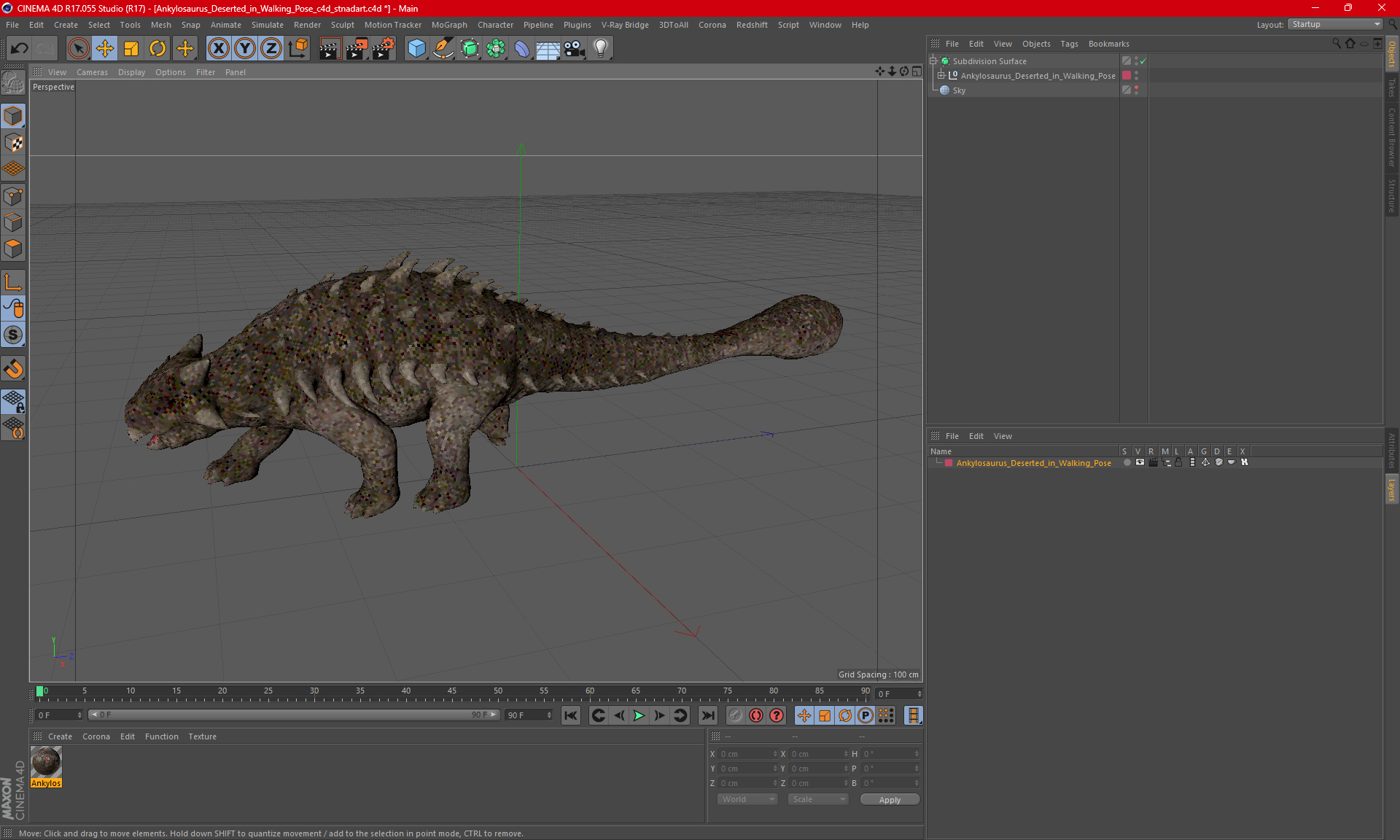 Ankylosaurus Deserted in Walking Pose 3D