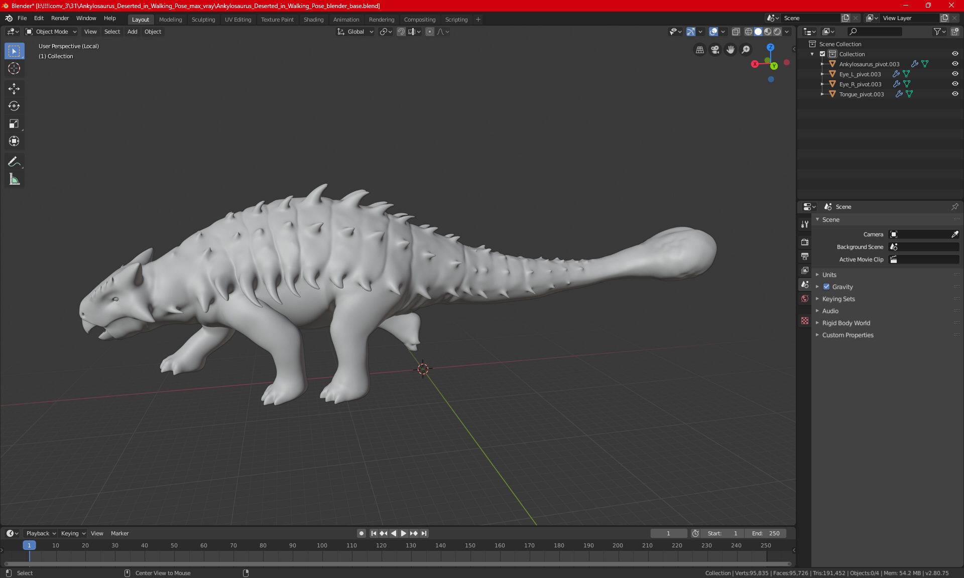 Ankylosaurus Deserted in Walking Pose 3D