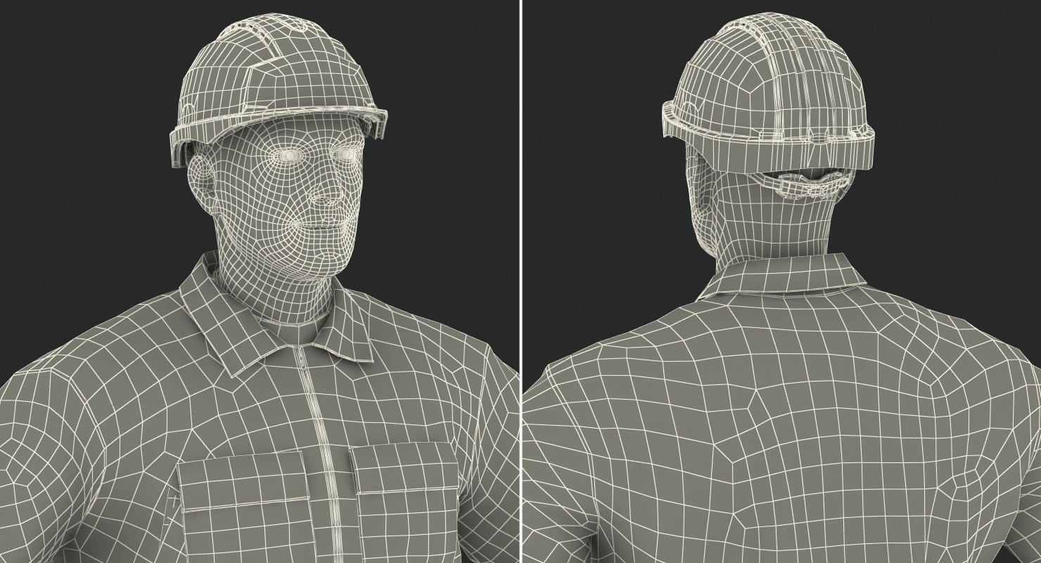 Worker Black Uniform with Hardhat Standing Pose 3D