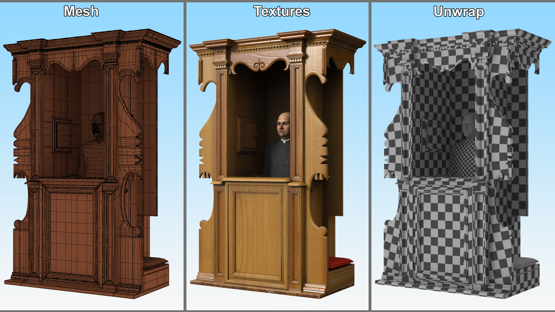 3D model Confessional Booth with Priest