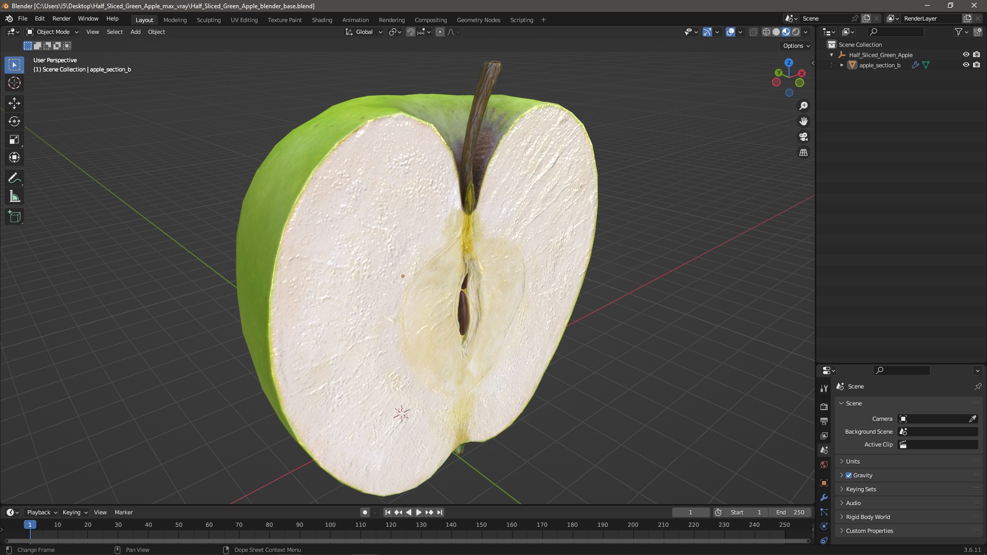 3D Half Sliced Green Apple model