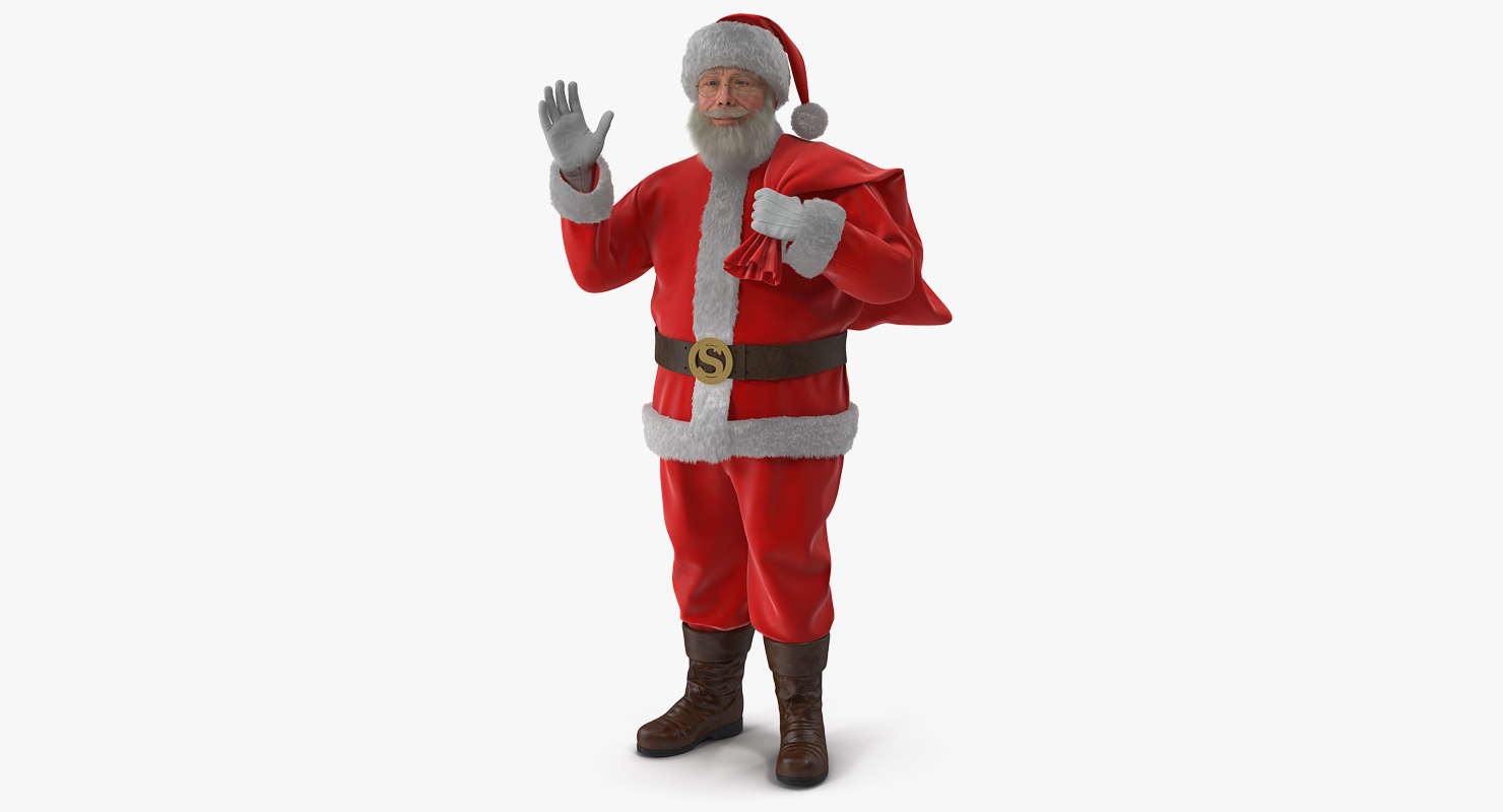 Santa Claus Holding Gift Bag with Fur 3D