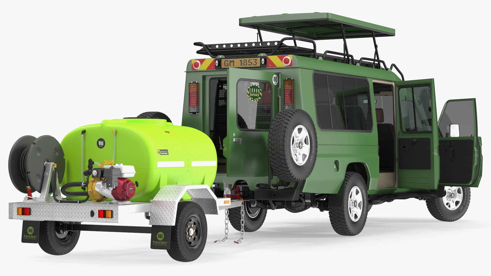 Toyota SUV with Fire Fighting Trailer Rigged 3D model