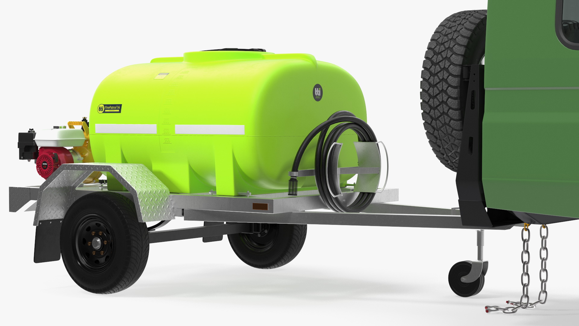 Toyota SUV with Fire Fighting Trailer Rigged 3D model