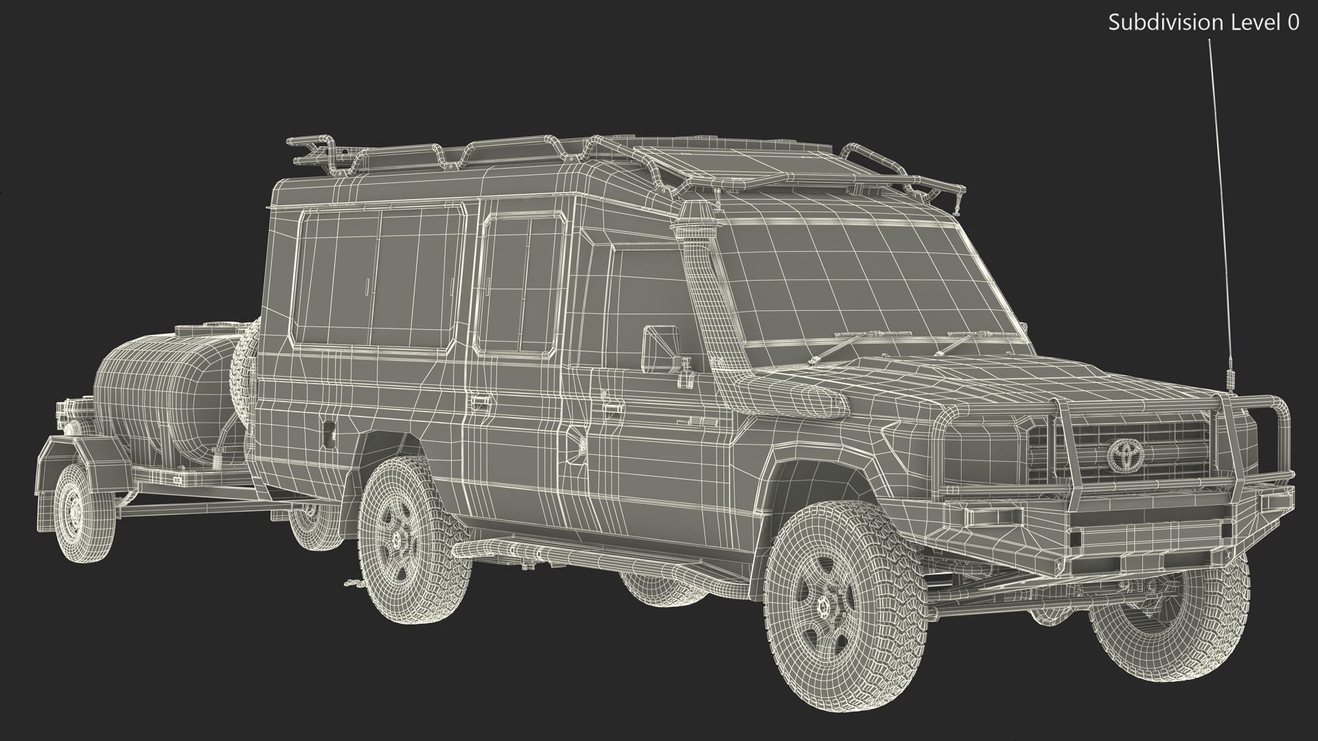 Toyota SUV with Fire Fighting Trailer Rigged 3D model