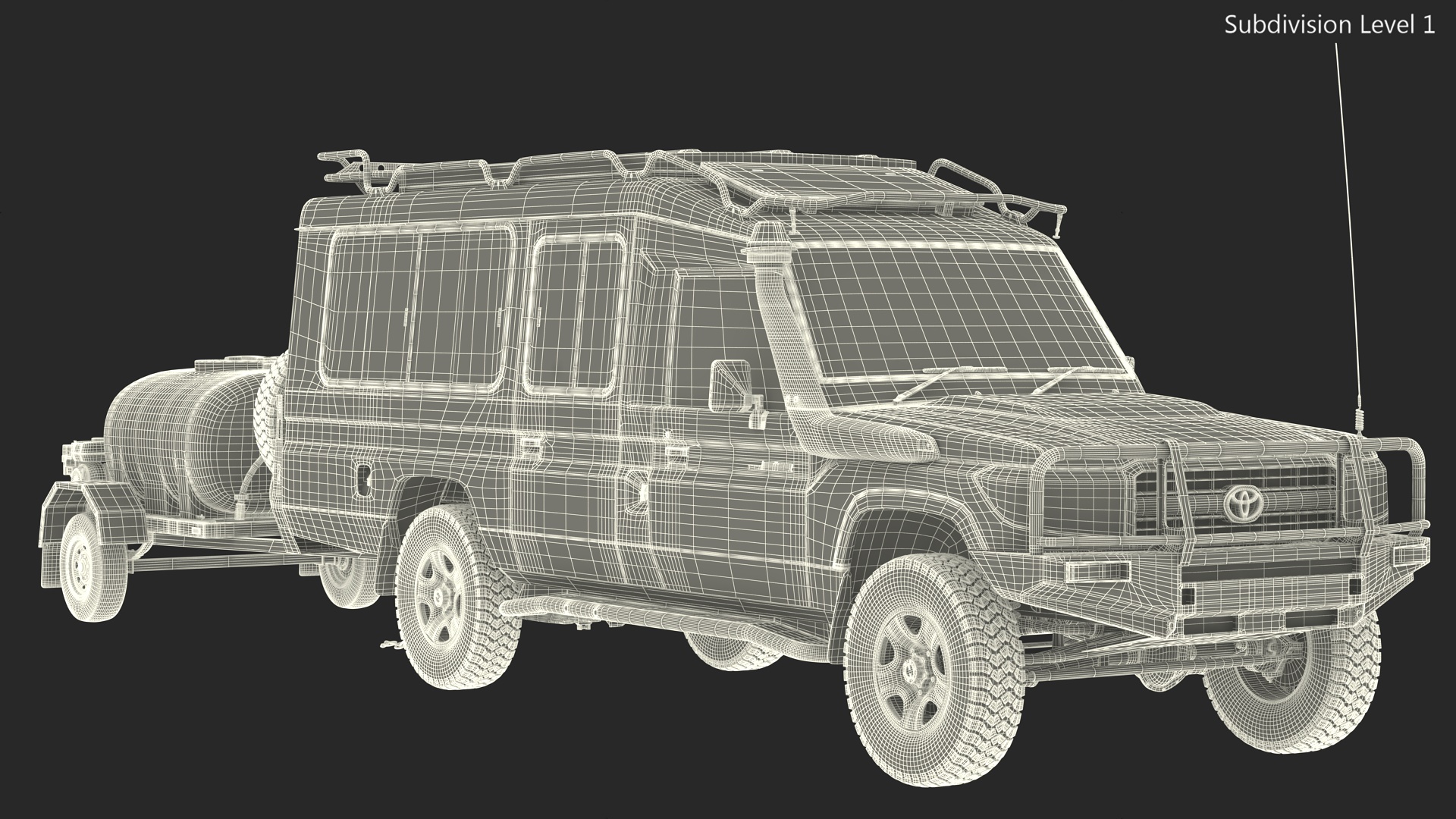 Toyota SUV with Fire Fighting Trailer Rigged 3D model