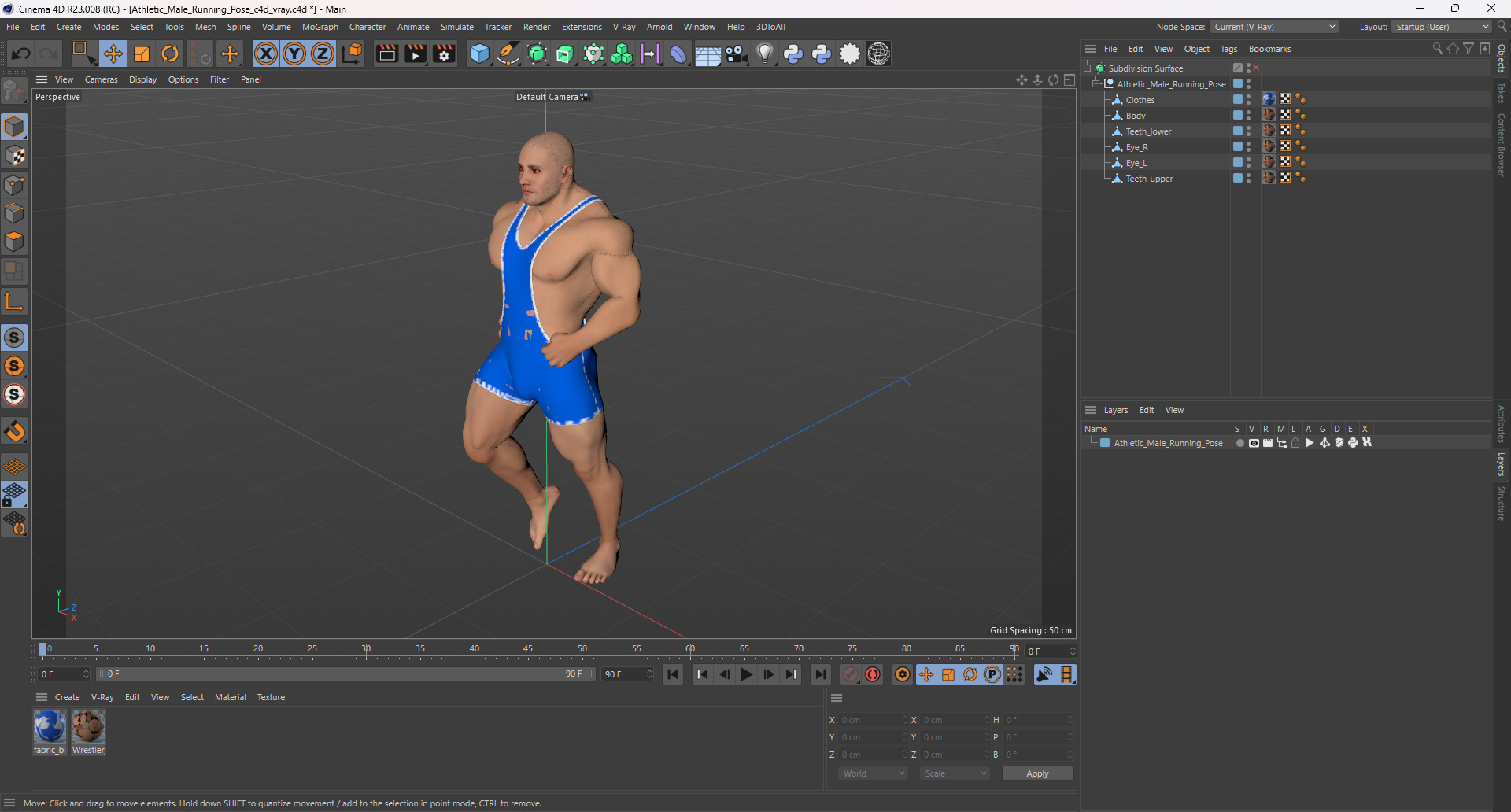 3D Athletic Male Running Pose in Asics Blue Singlet model