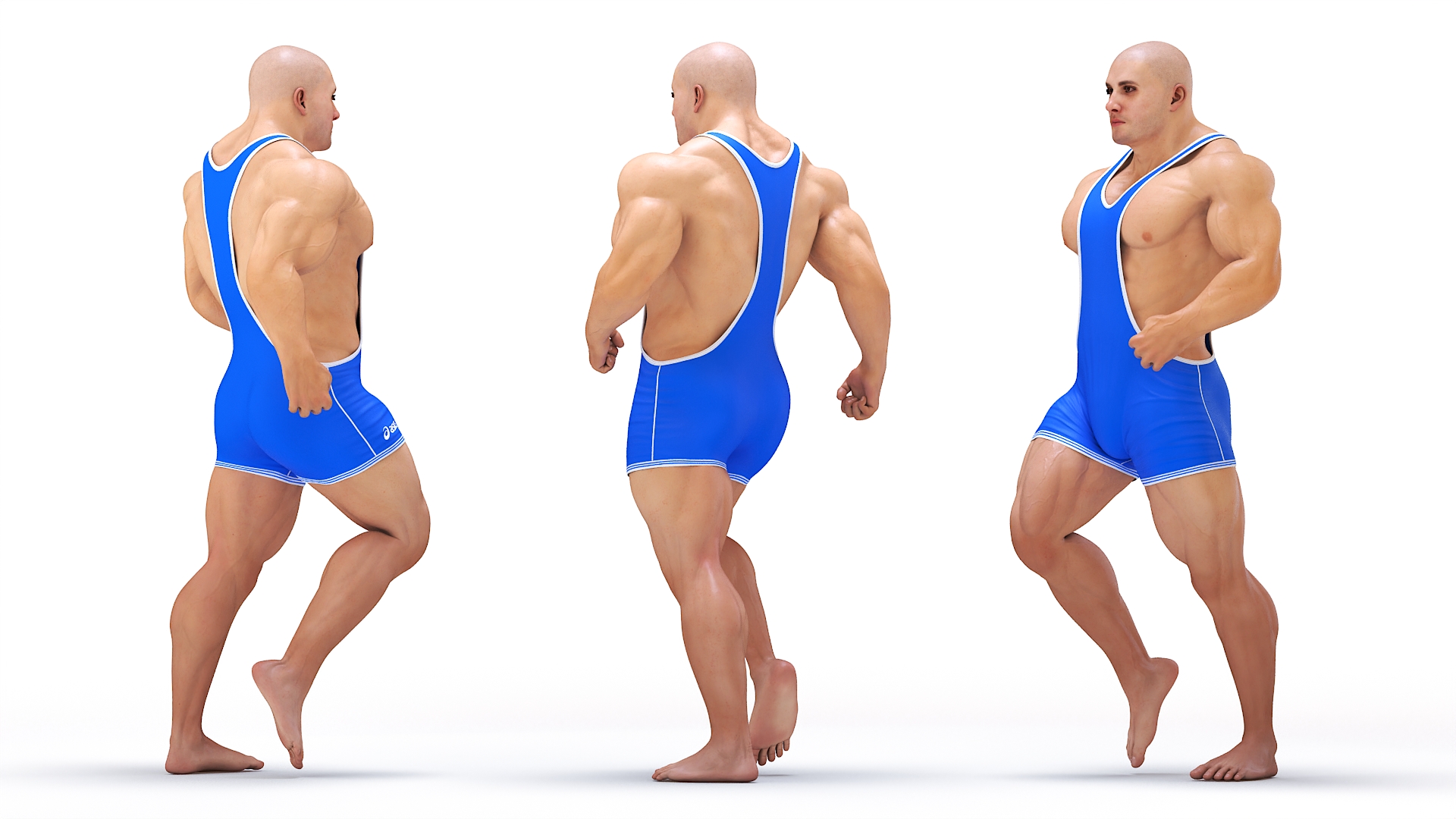 3D Athletic Male Running Pose in Asics Blue Singlet model