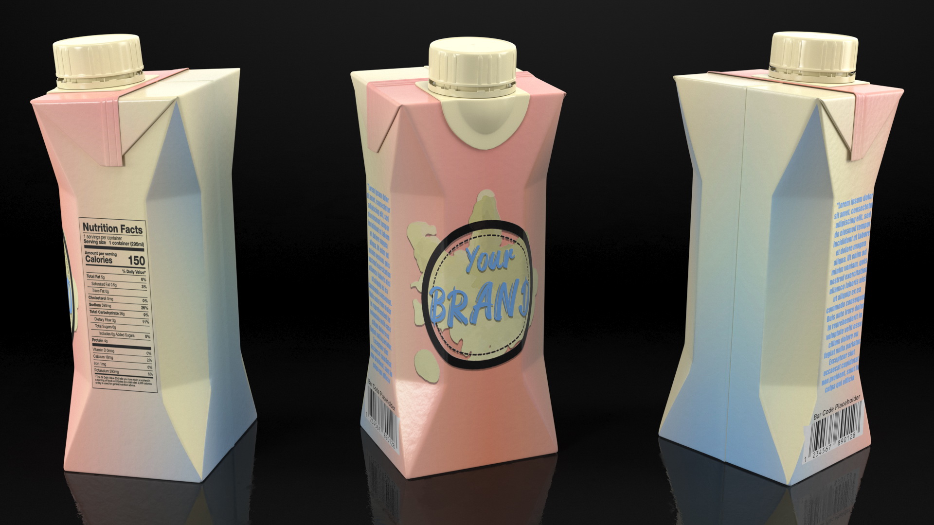 3D Mockup Small Aseptic Carton with Cap Pink