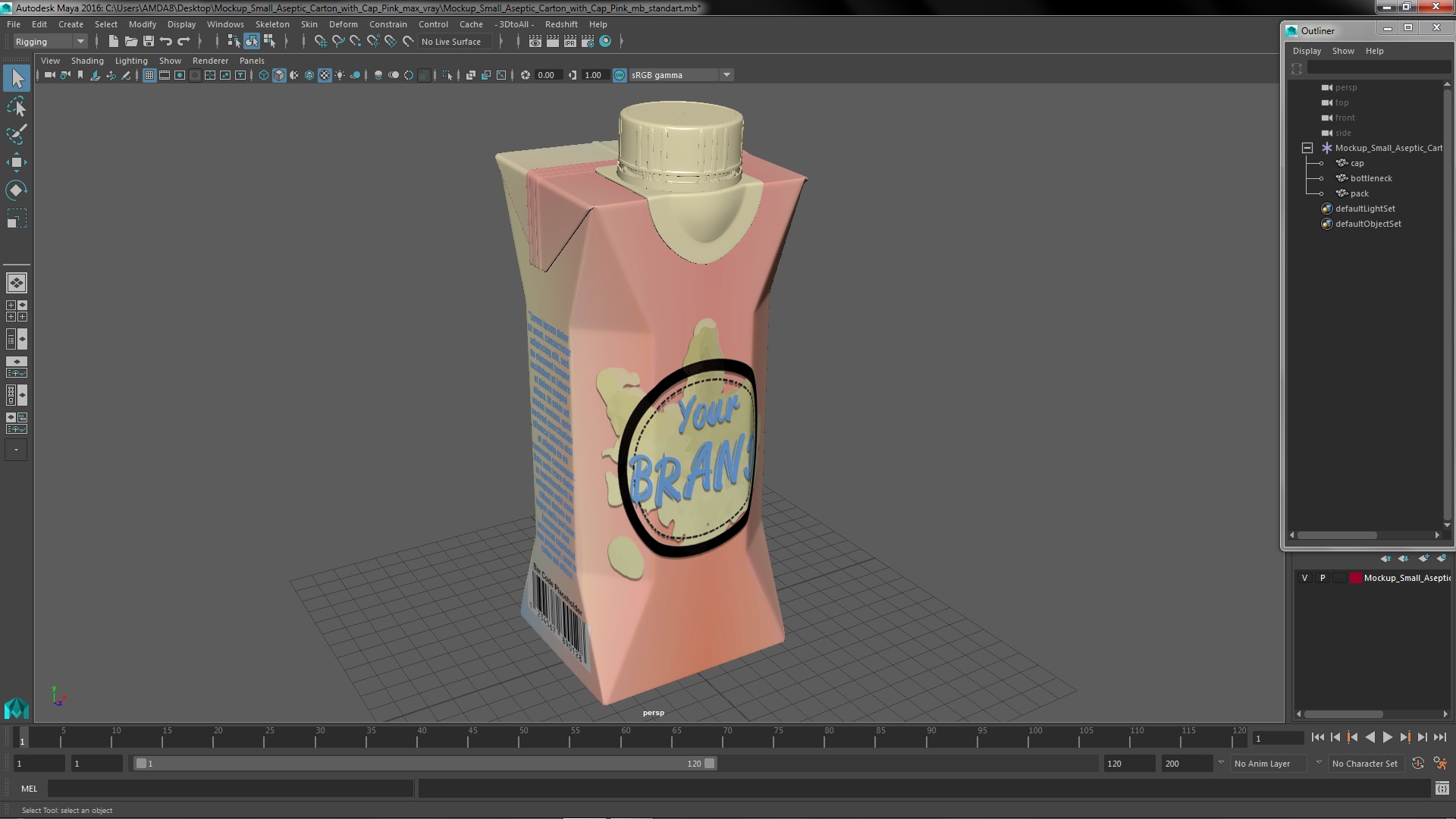 3D Mockup Small Aseptic Carton with Cap Pink