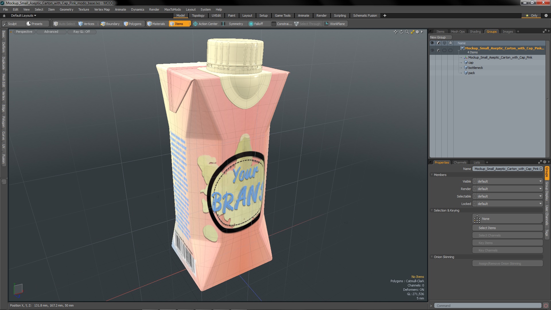 3D Mockup Small Aseptic Carton with Cap Pink