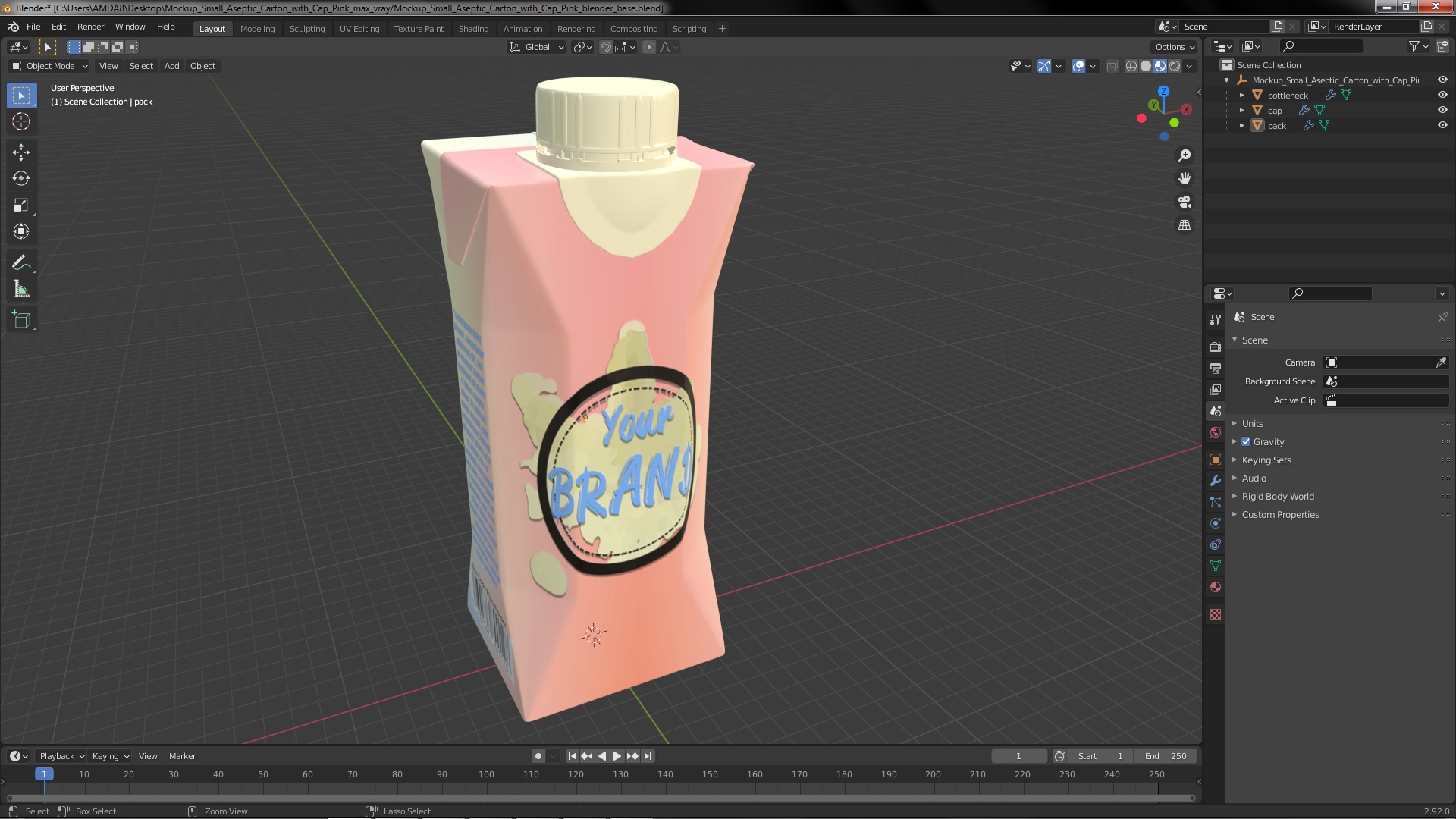 3D Mockup Small Aseptic Carton with Cap Pink