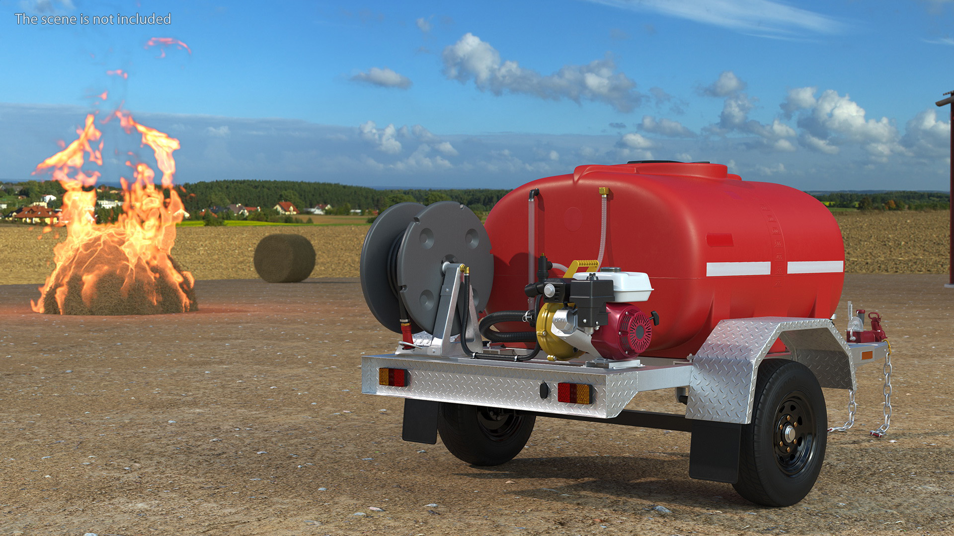 3D Portable Fire Tank Trailer with Pump Rigged model