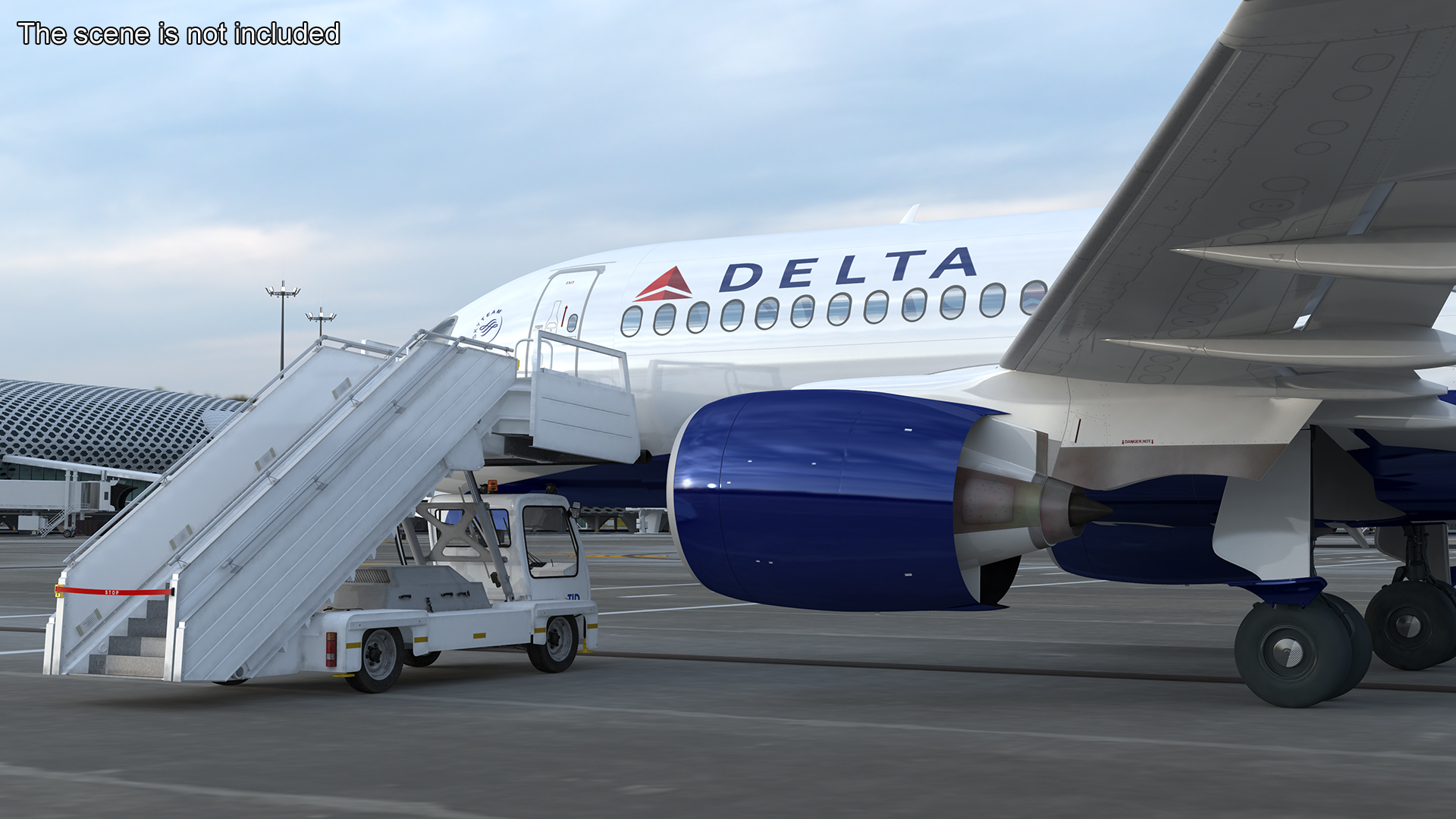 Airbus Delta with Passenger Boarding Stairs Car 3D