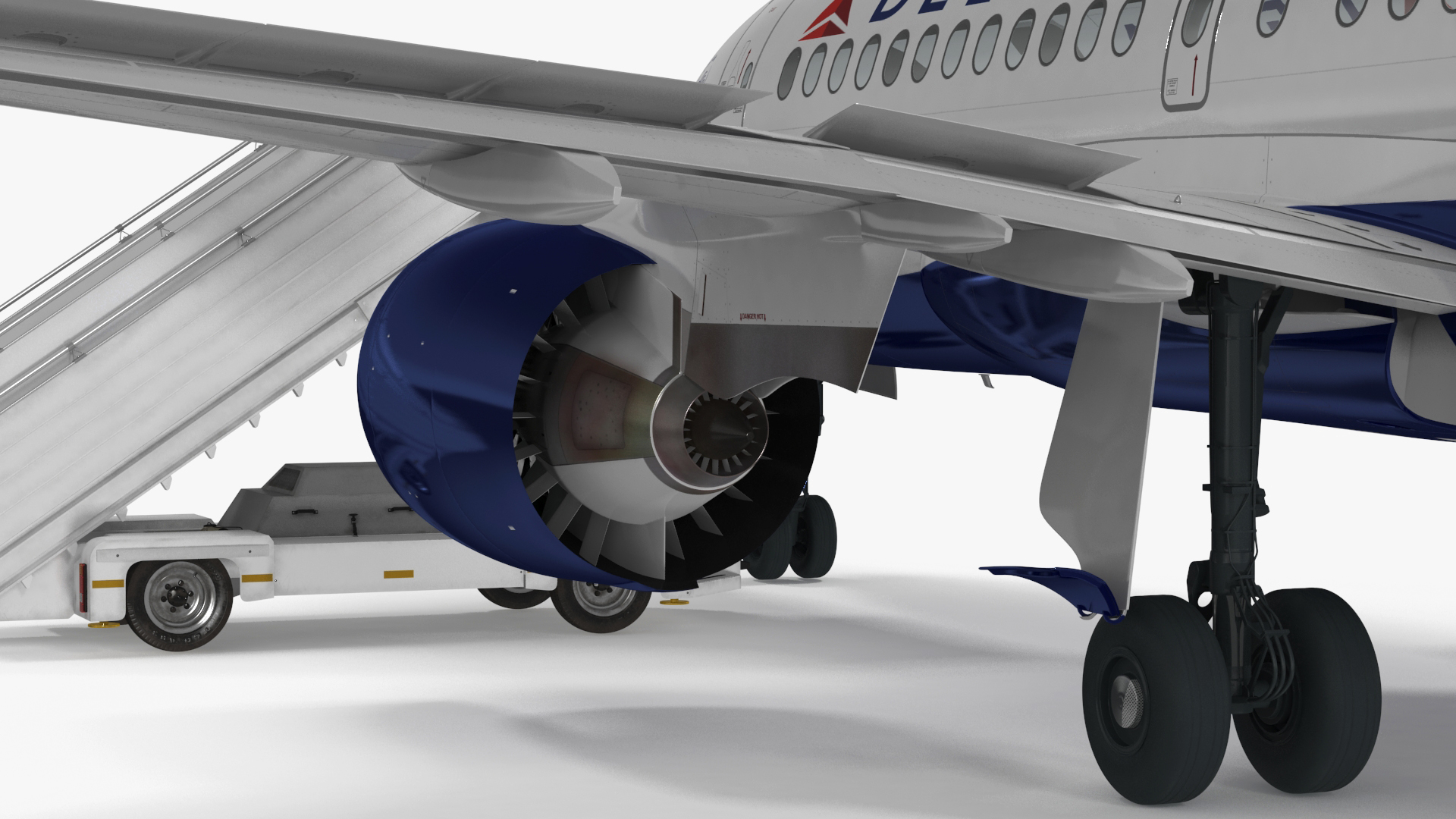 Airbus Delta with Passenger Boarding Stairs Car 3D