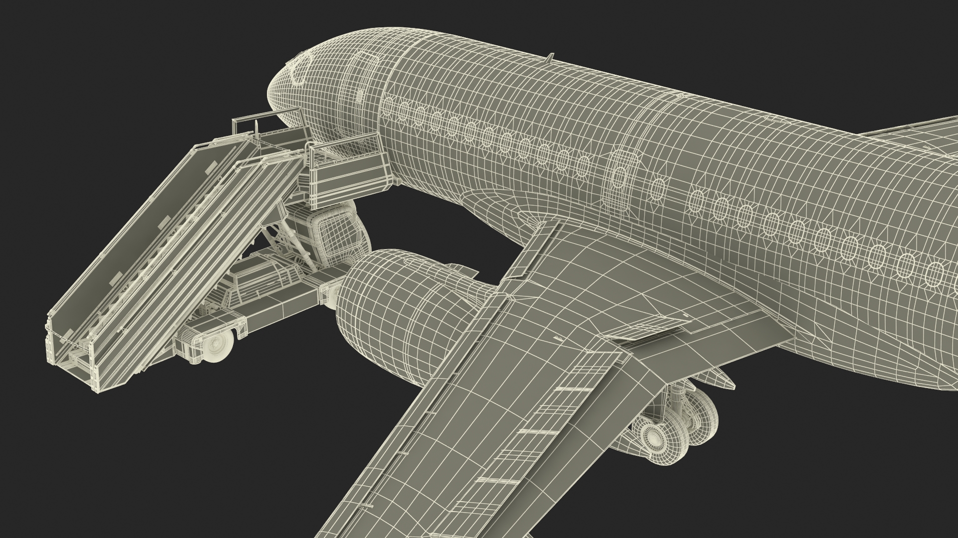 Airbus Delta with Passenger Boarding Stairs Car 3D