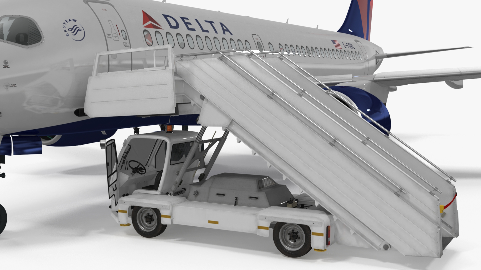 Airbus Delta with Passenger Boarding Stairs Car 3D