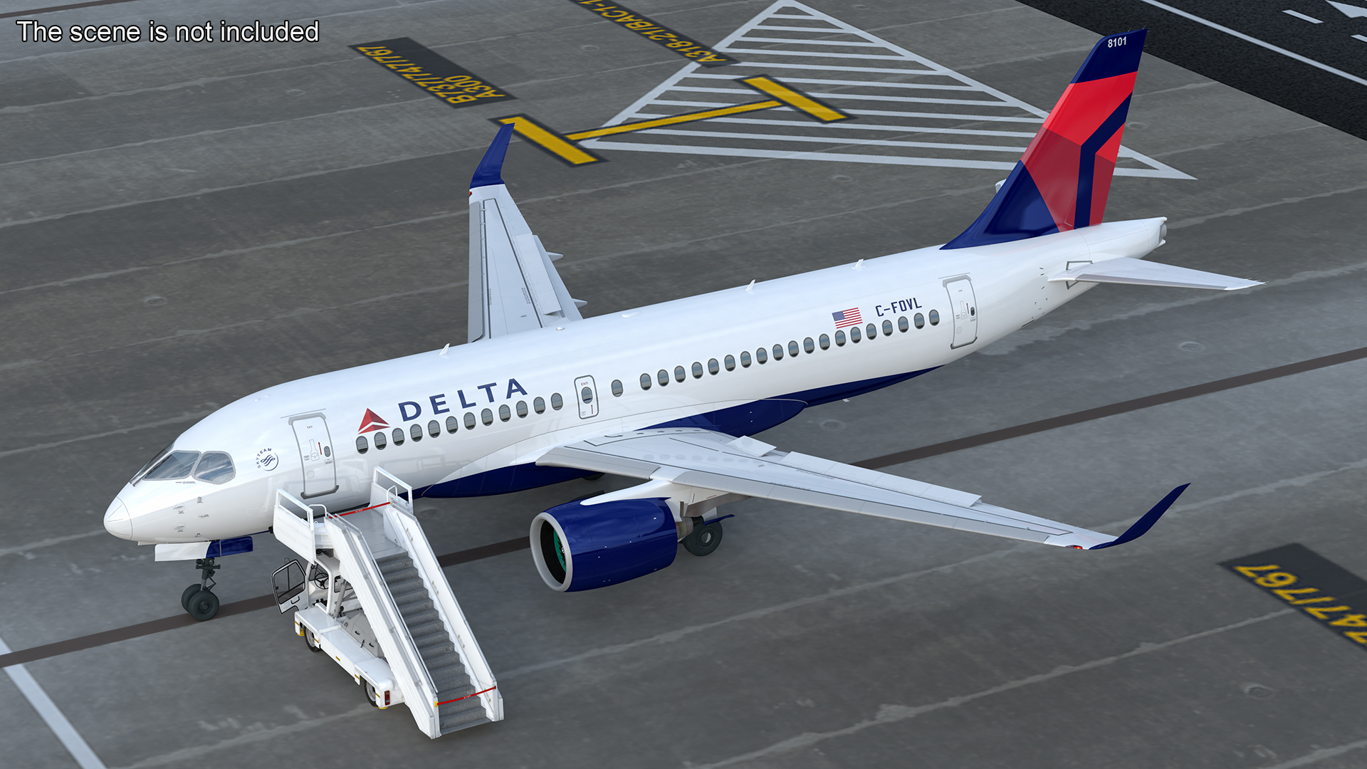 Airbus Delta with Passenger Boarding Stairs Car 3D