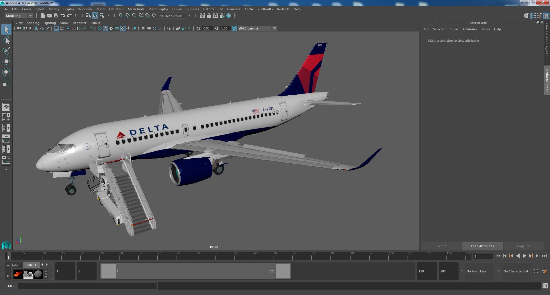 Airbus Delta with Passenger Boarding Stairs Car 3D