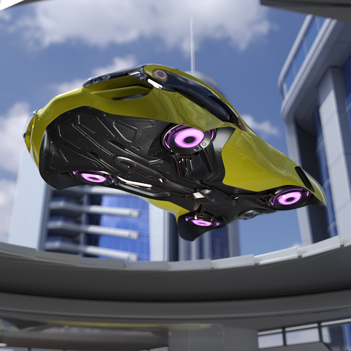 Futuristic Flying Vehicle Yellow Rigged 3D model