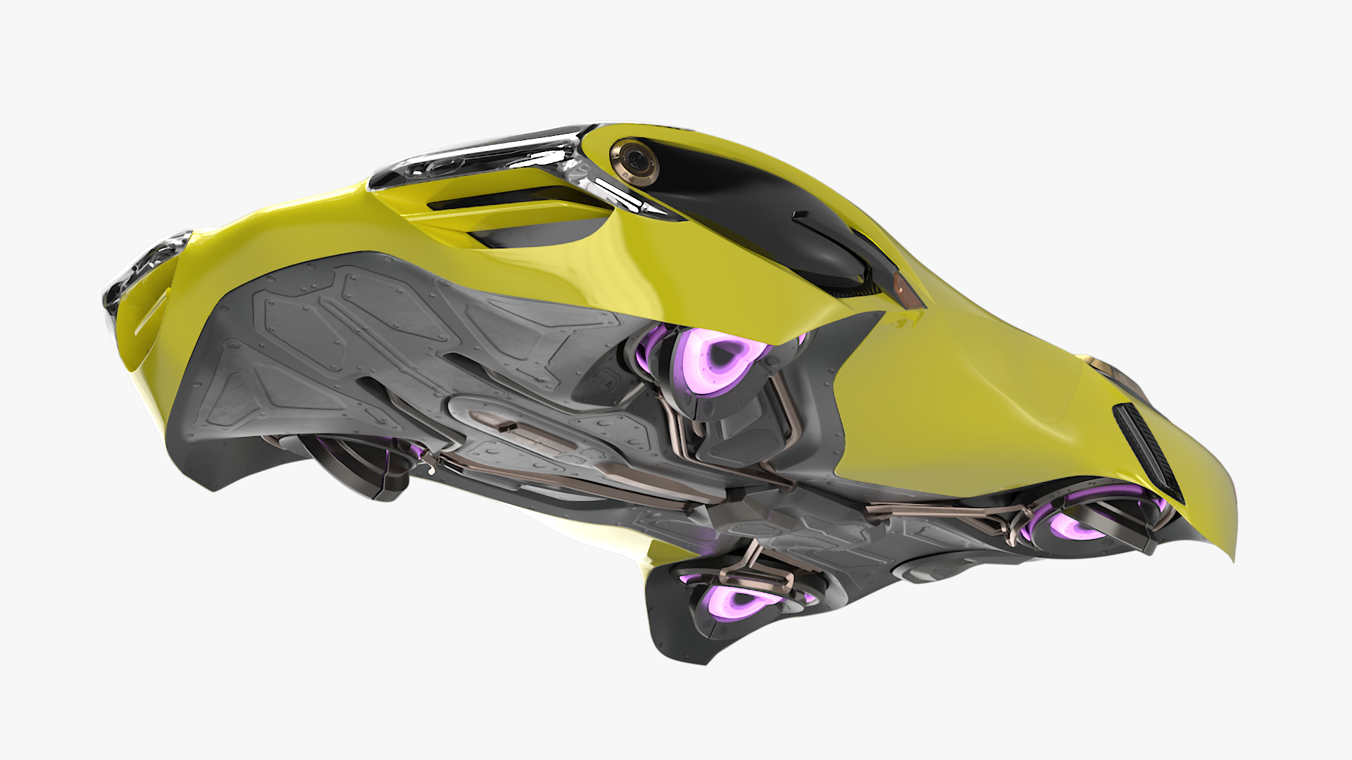 Futuristic Flying Vehicle Yellow Rigged 3D model